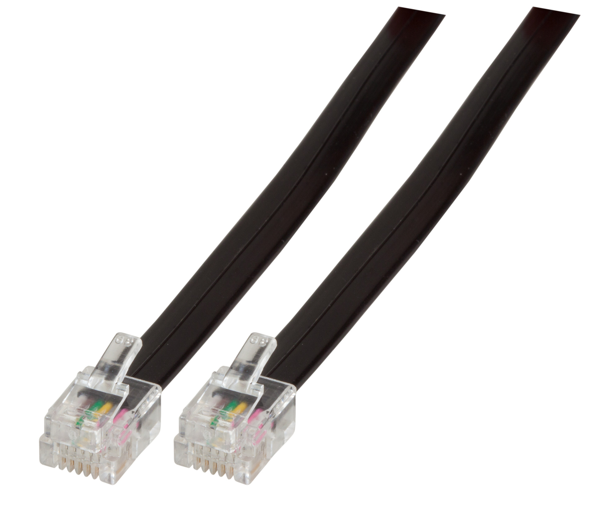 Modular cable black, 2 x RJ12 (6/6) plug, 1:1, 10 m