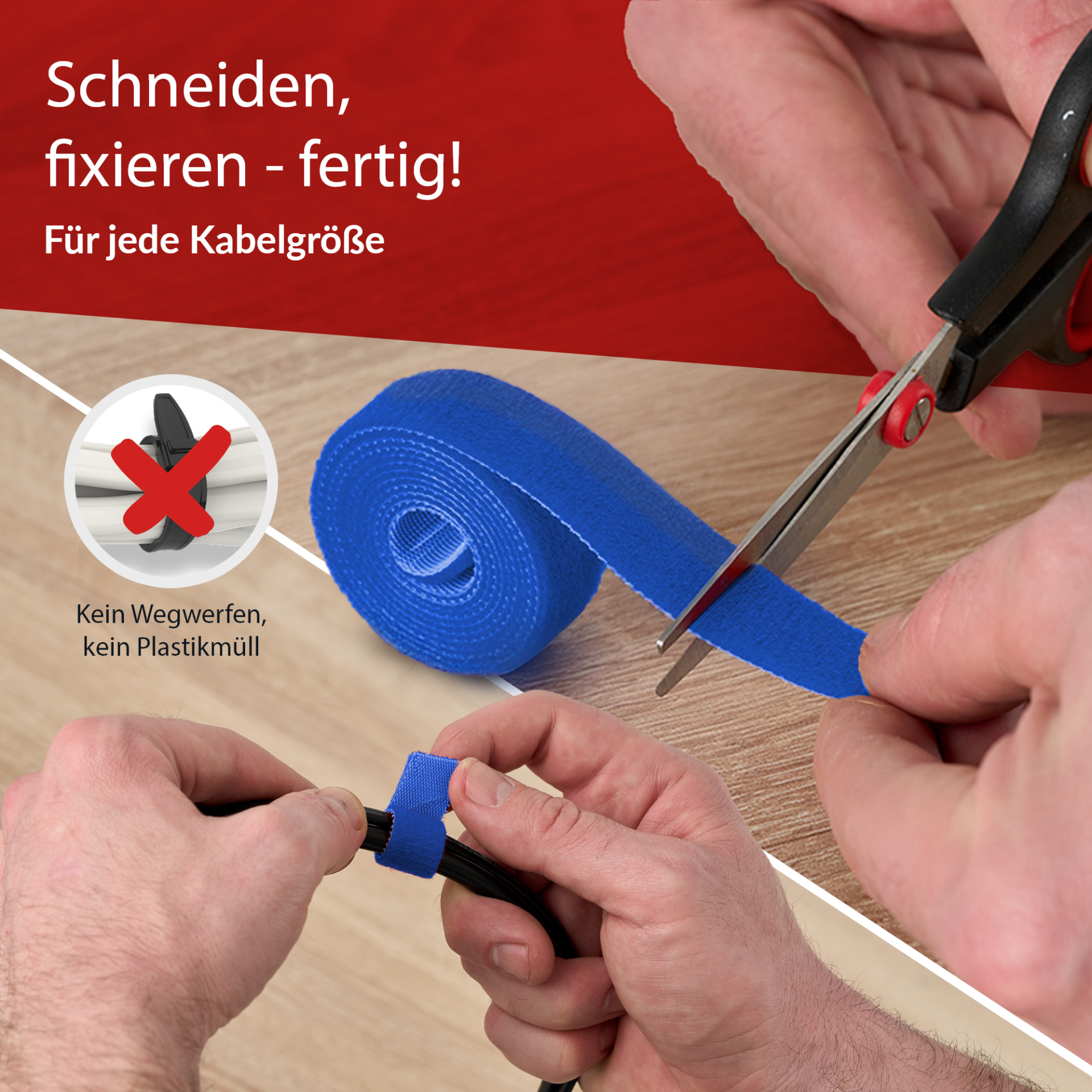 LTC ROLL STRAP, Doppelseitige Klettbandrolle,25m blau