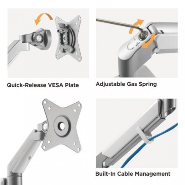 Schreibtischhalterung für 1 LCD TV LED 17-32'', Klemme, Gasfeder, weiß