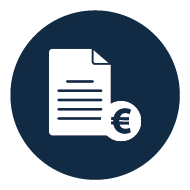 Icon €-Zeichen neben beschriebenen Blatt Papier Icon €-Zeichen neben beschriebenen Blatt Papier