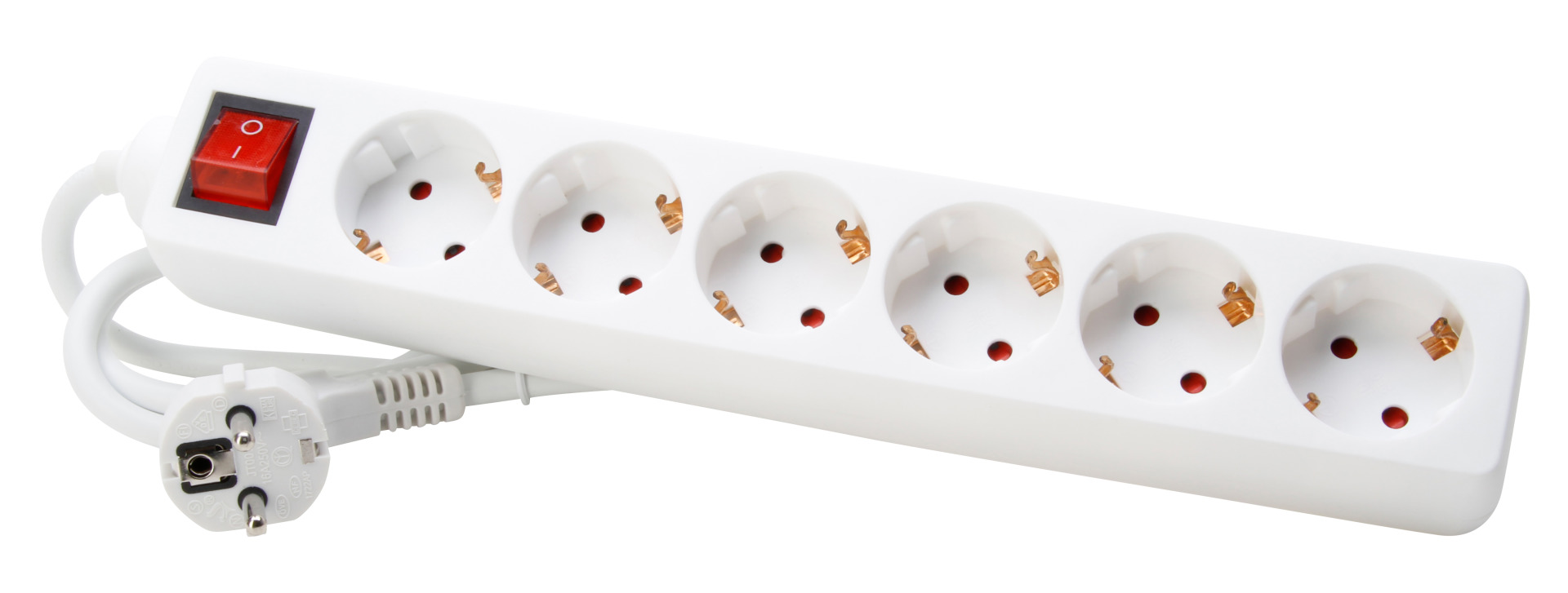 Socket Strip 6 x Protective Contact without Switch, White