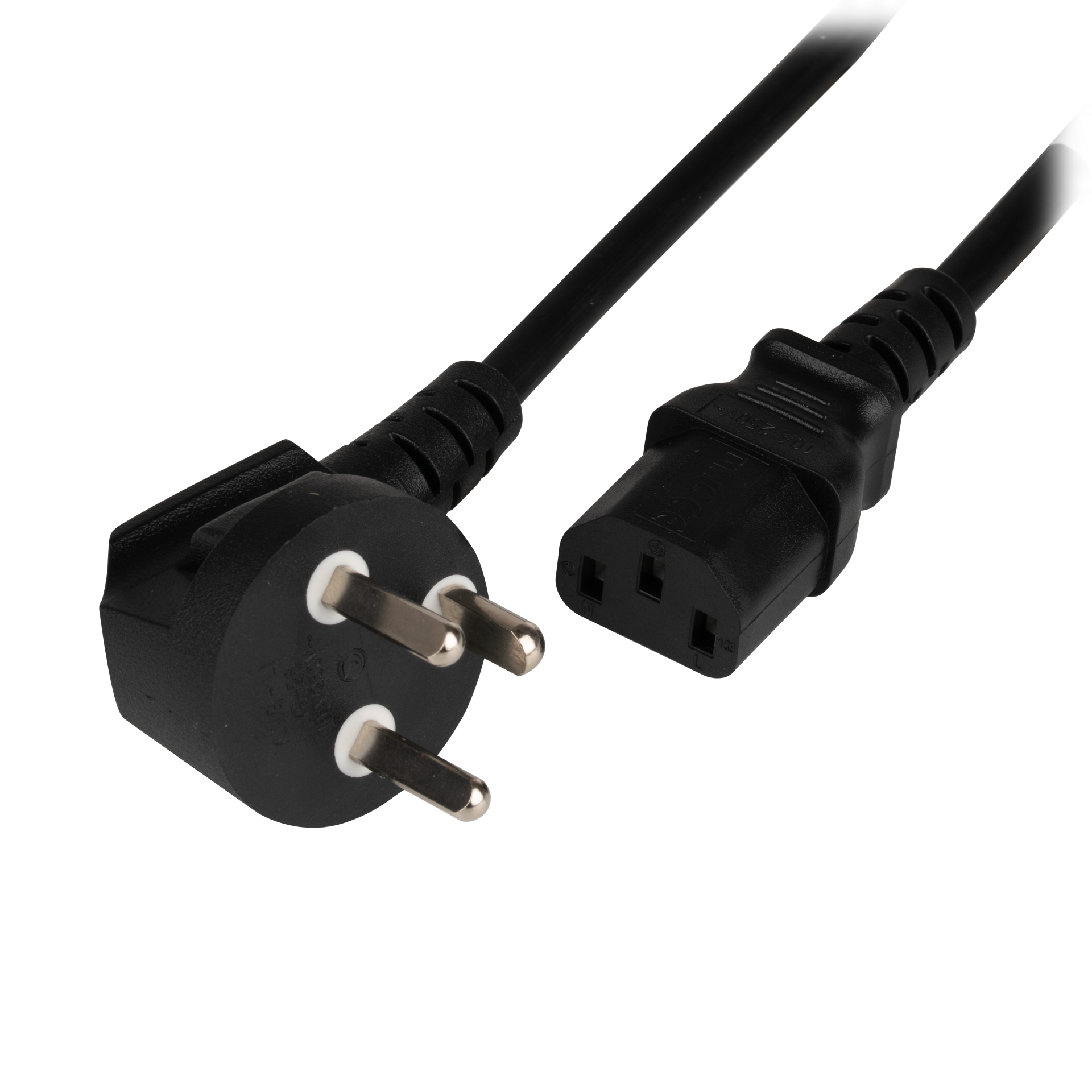 Netzleitung Dänemark DPin 90° - C13 180°, schwarz, 3,0 m, 3 x 1,00 mm²