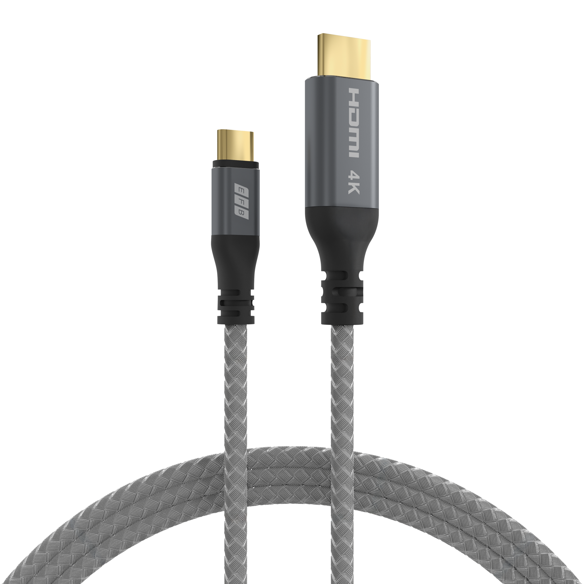 USB C auf HDMI Kabel 4K30Hz,1,8m grau/schwarz Goldkontakte Alu Textilmantel