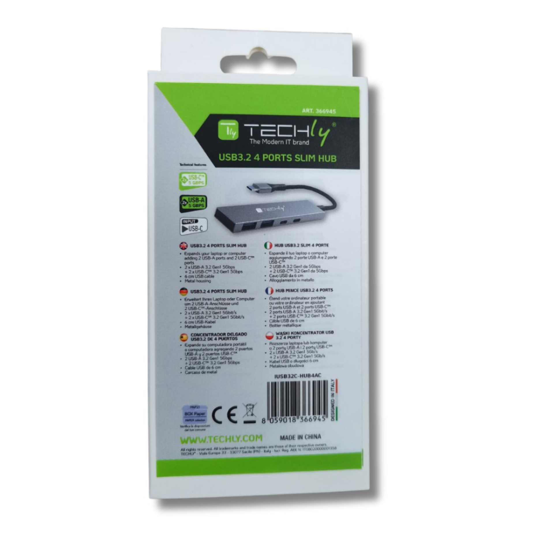 Techly USB3.2 Slim Hub 2x USB-A and 2x USB-C
