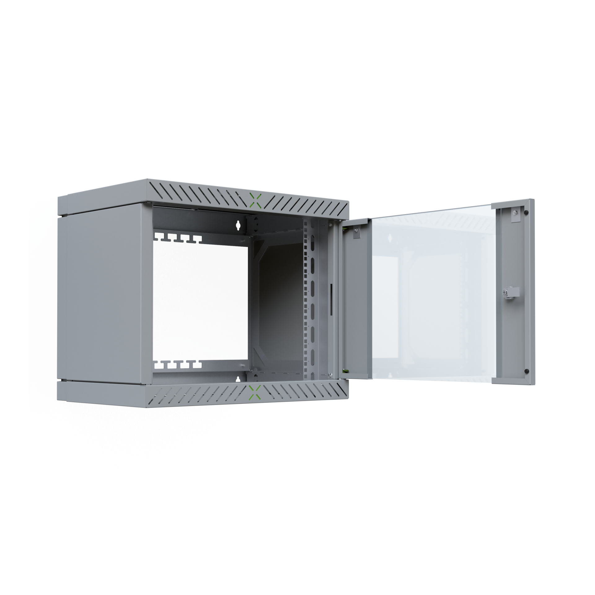 Wall Cabinet X-Rack w. glass door 400-600mm 9U Grey RAL7035