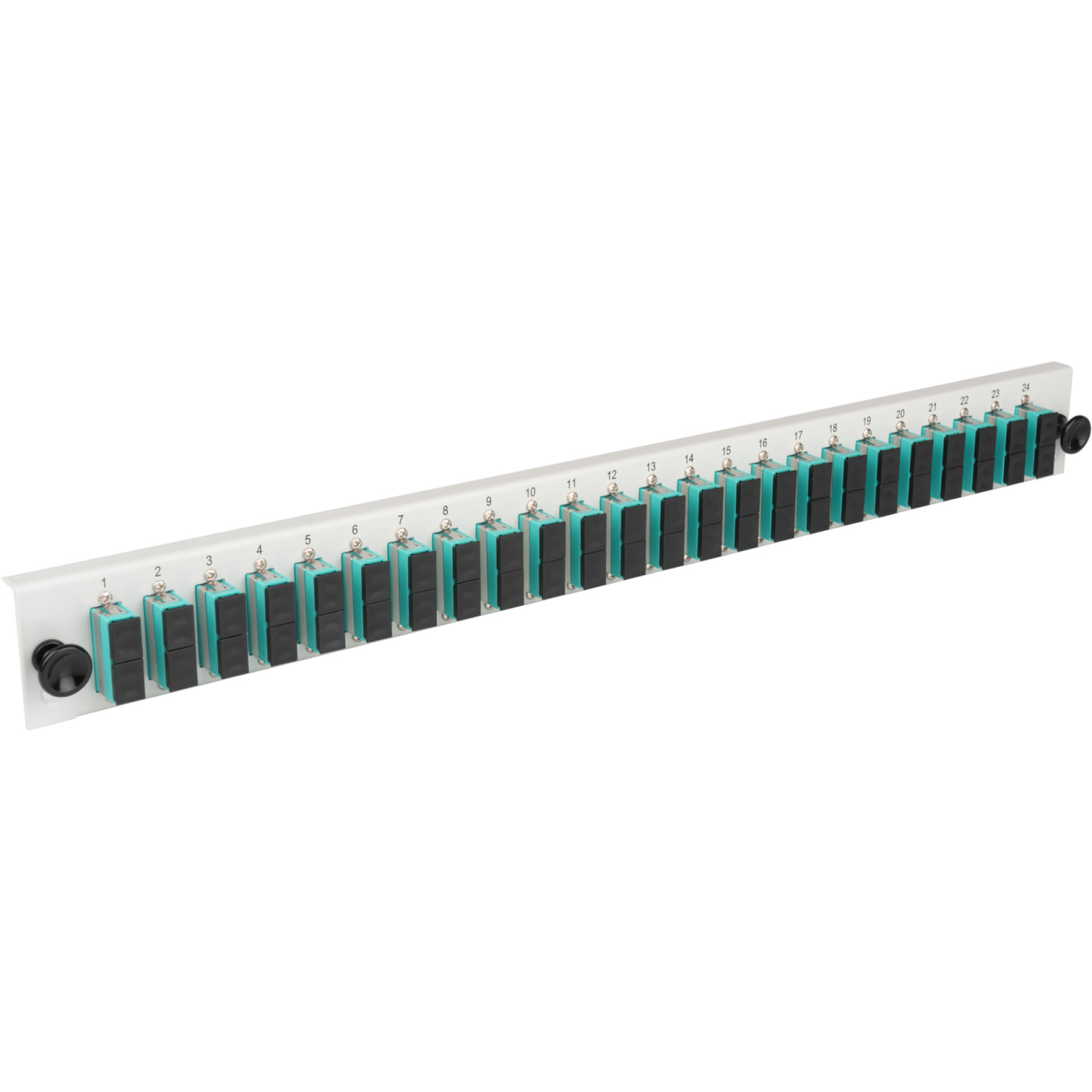 Bestückte Frontblende mit 24 x SC Duplex Kupplung OM4 vertikal, grau