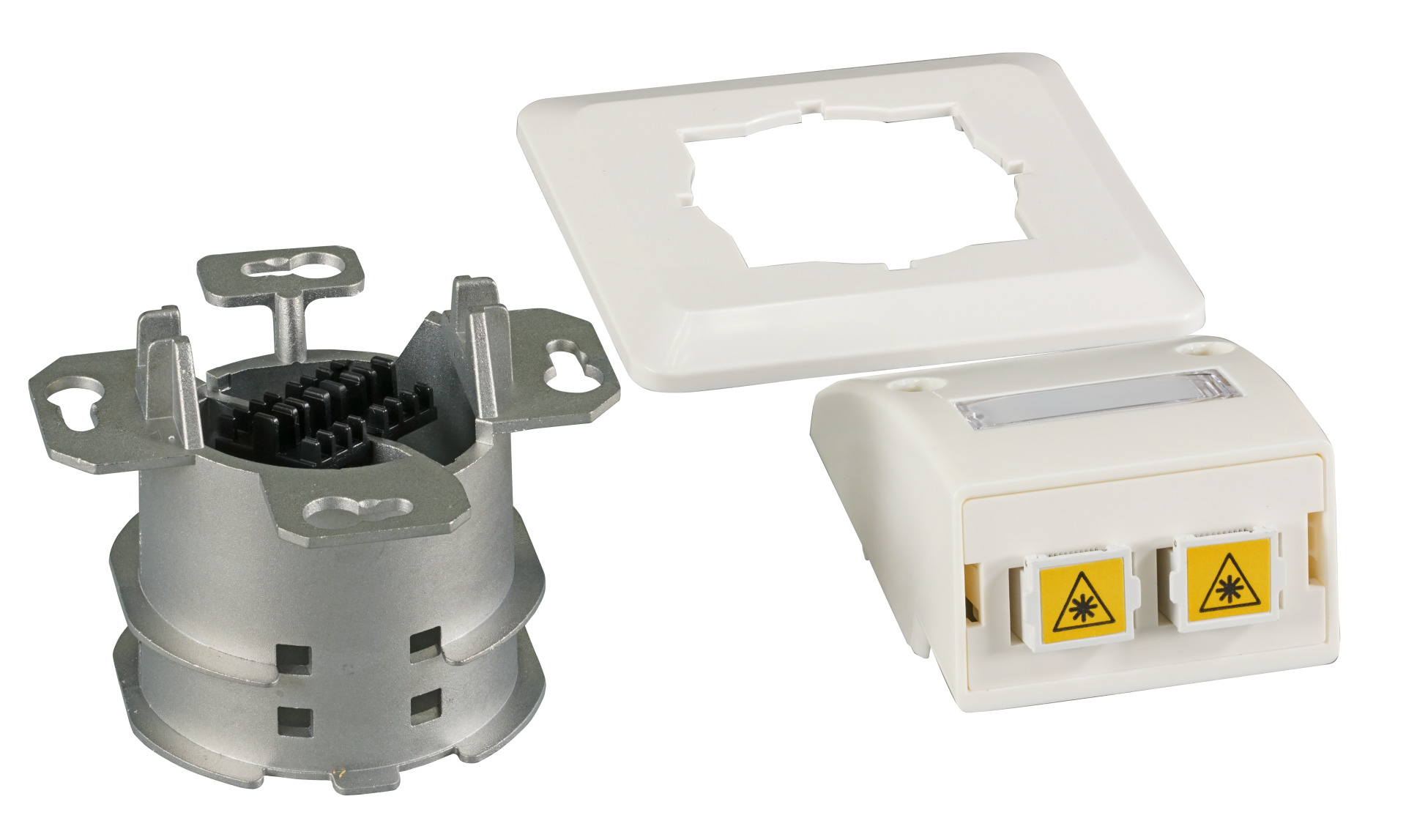 FO Datendose UP, 2 LC-D Kupplungen OM3,mit Shutter, integrierter Spleißhalter