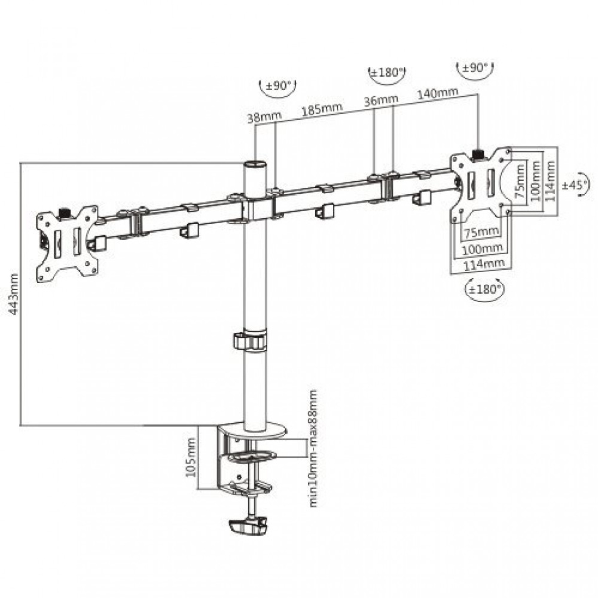 Desk stand for 2 LCD TV LED 13-32'', Clamp, Black