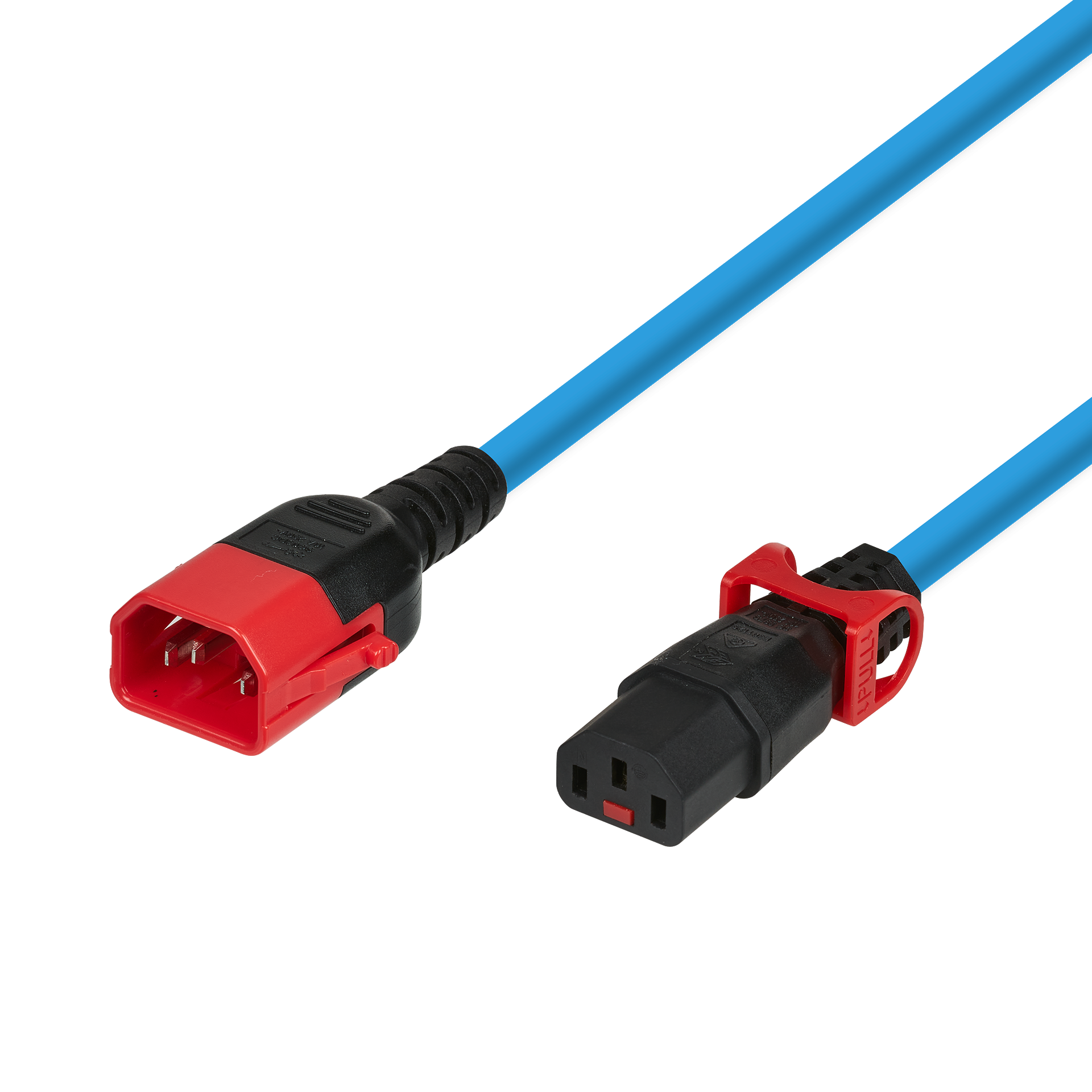 Kaltgeräteverlängerung Dual-Lock C14 - C13 IEC Lock, blau, 2 m