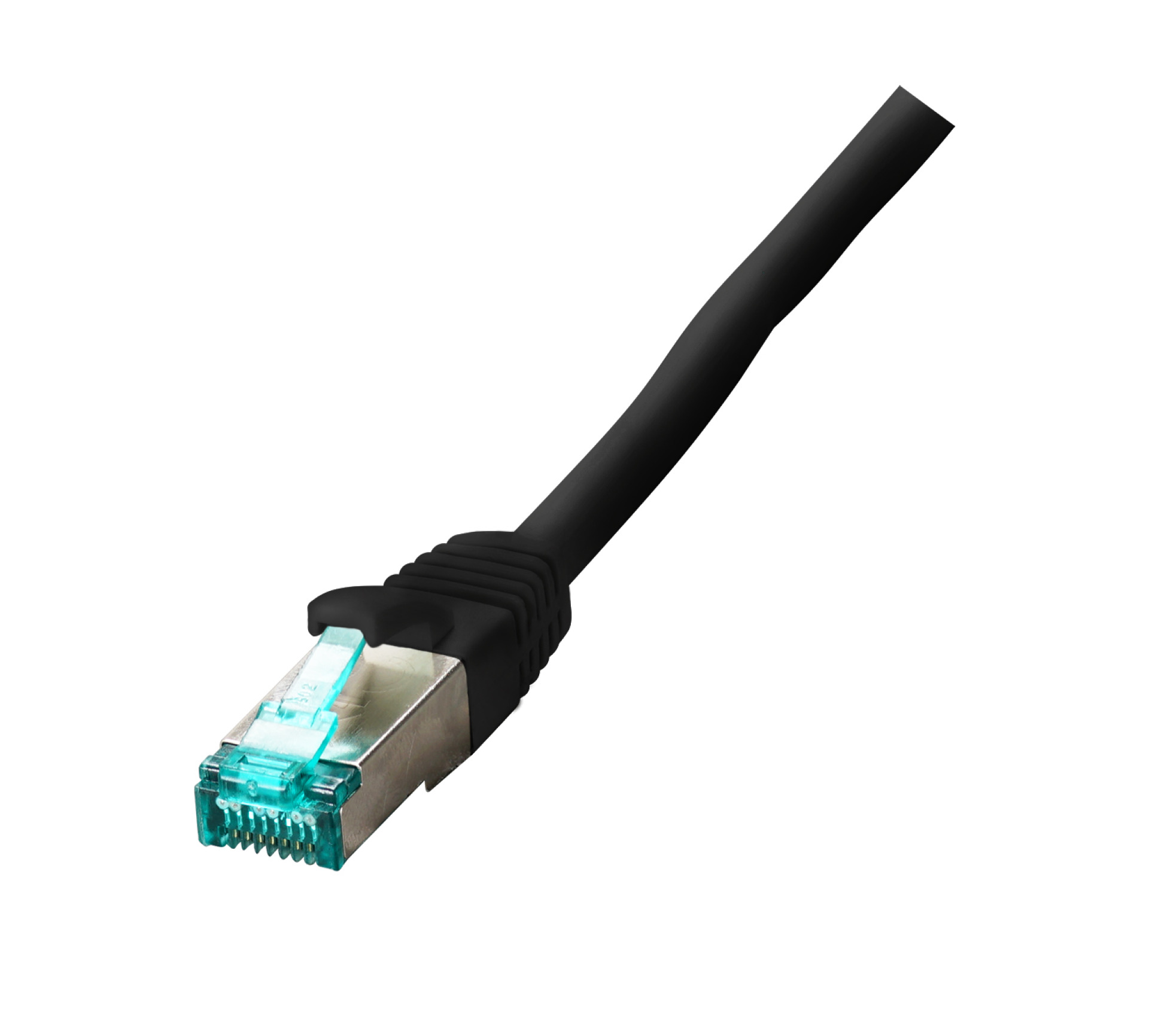 RJ45 Patchkabel S/FTP, Cat.6A, LSZH, einseitig 90° gewinkelt, 0,25m, schwarz