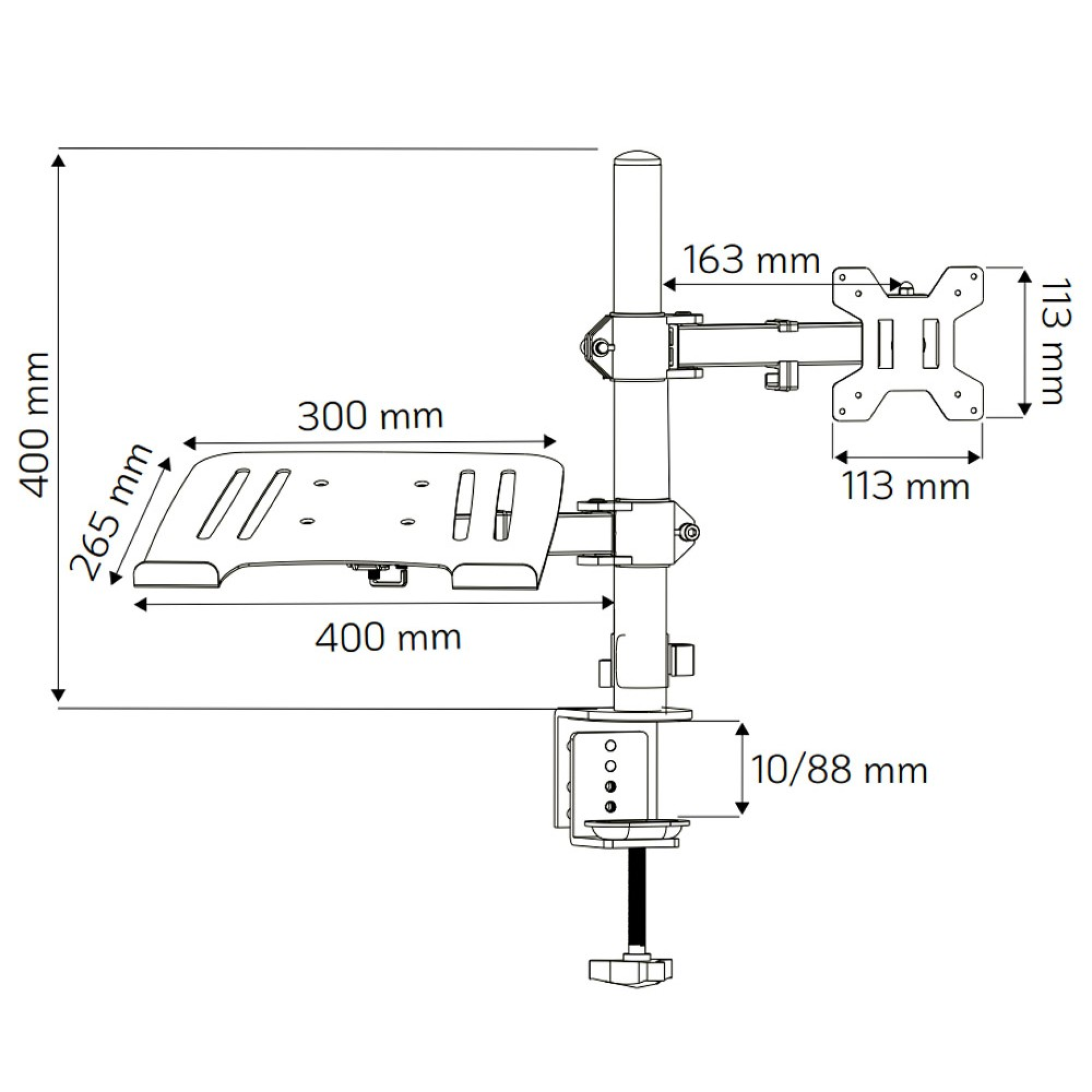Techly desk mount for 13-32" monitor and laptop shelf