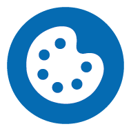Blaues Icon mit weißer Farbpalette. Blaues Icon mit weißer Farbpalette.