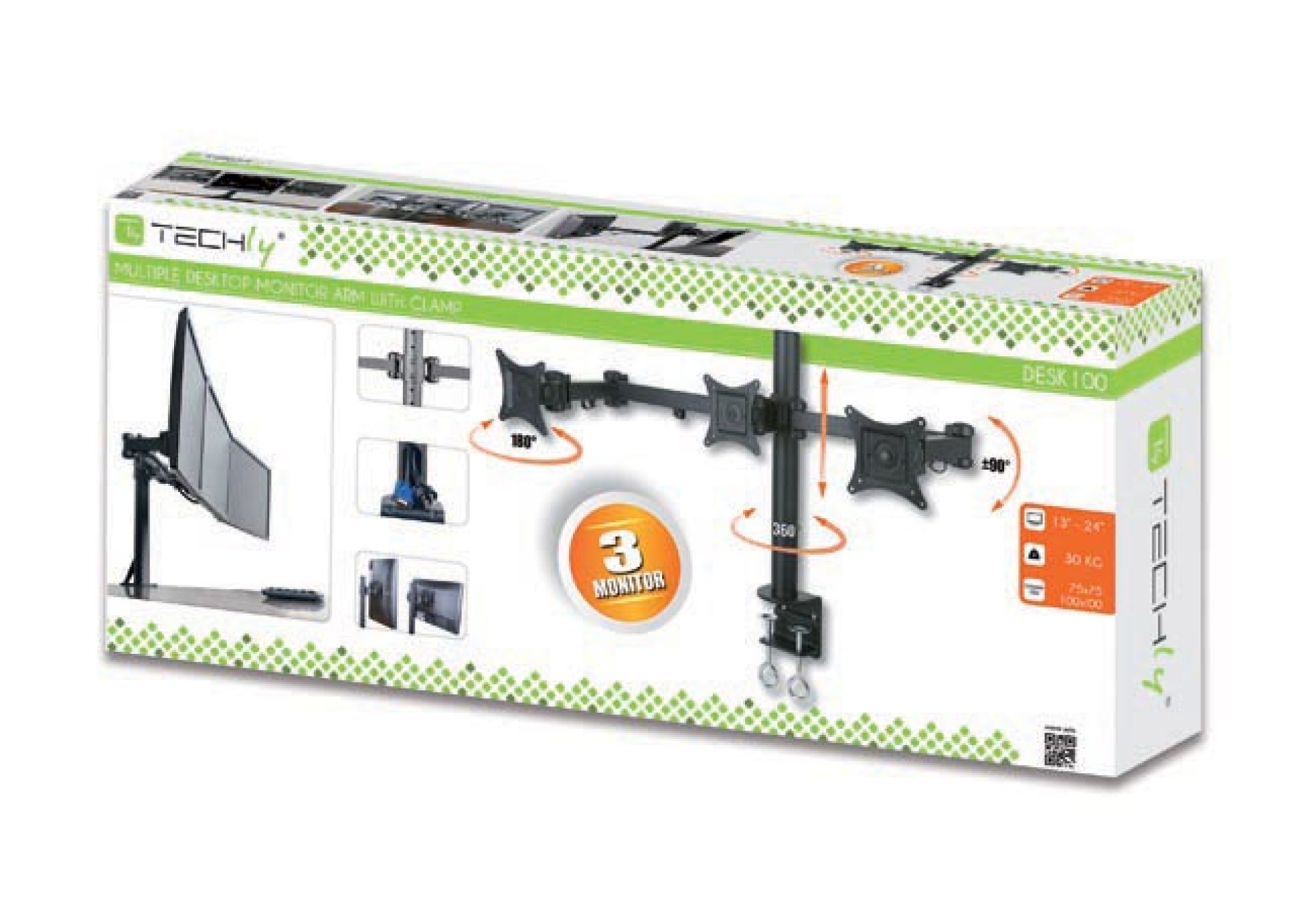 Schreibtischhalterung für 3 LCD TV LED 13"-24", mit Klemme
