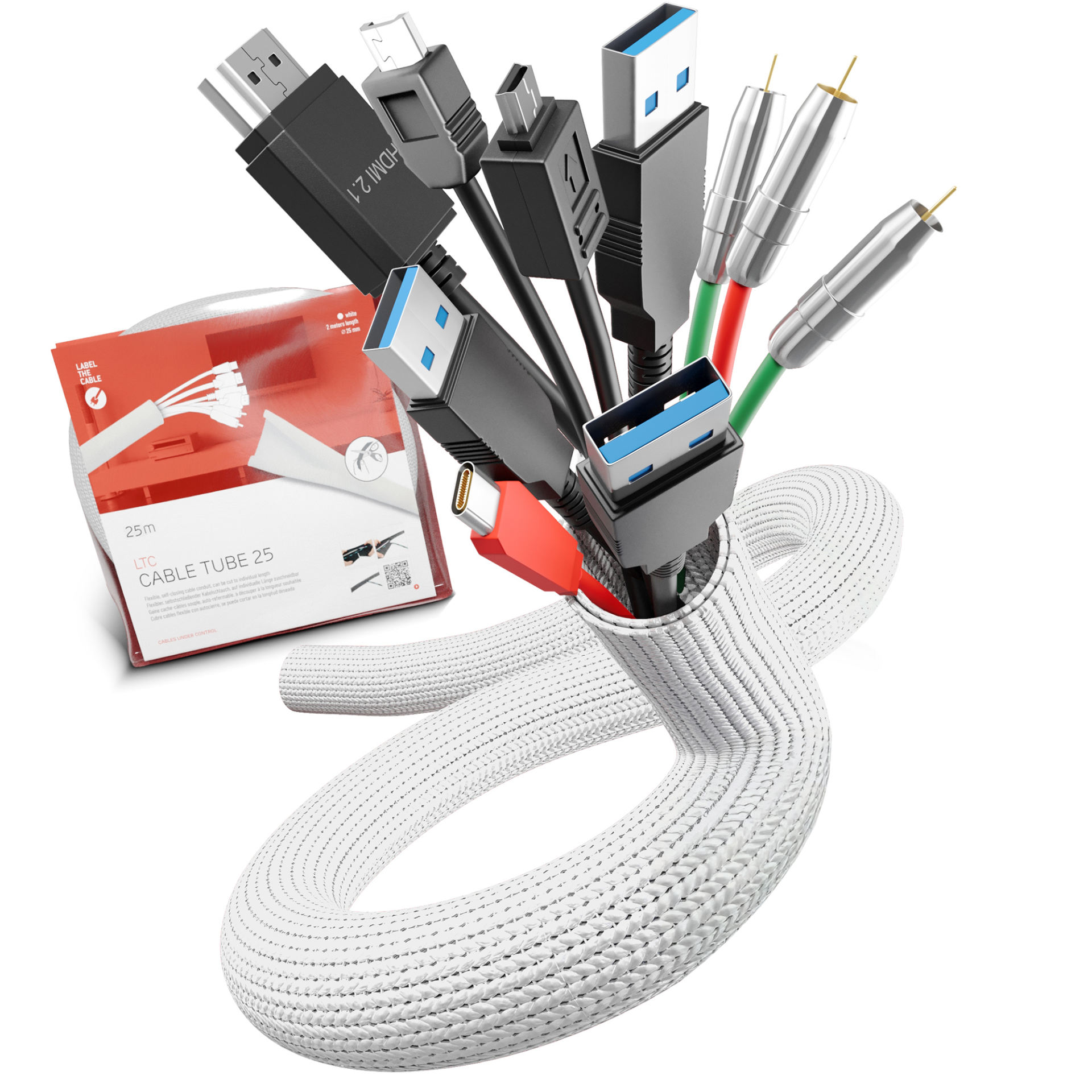 LTC CABLE TUBE, Gewebekabelschlauch Durchmesser 2,5 - 4 cm 2m weiß