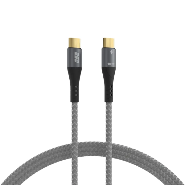 USB-C zu USB-C Kabel von EFB-Elektronik mit vergoldeten Steckern und robustem Textilmantel für schnelle Datenübertragung und 100W Power Delivery