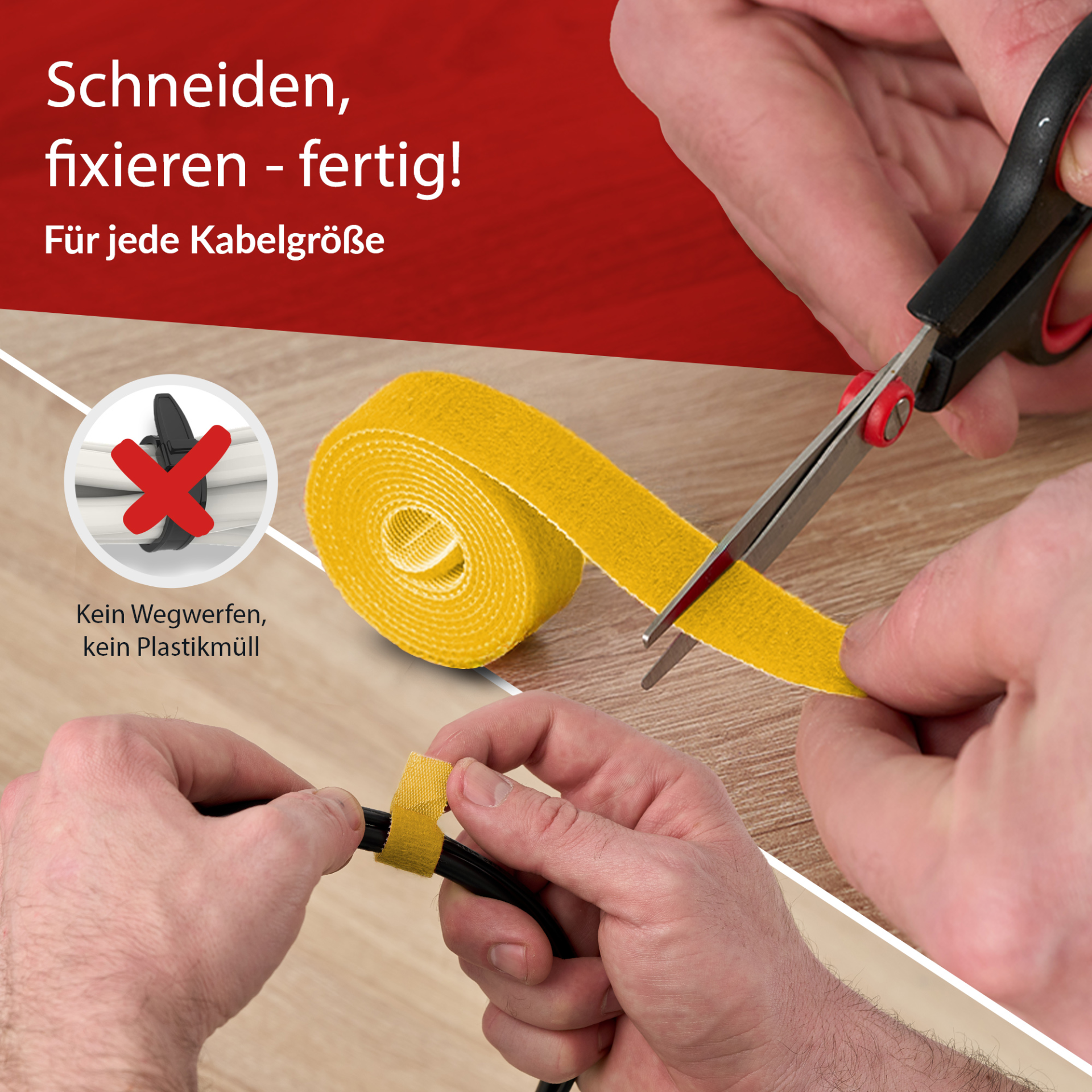 LTC ROLL STRAP Doppelseitige Klettbandrolle,25m gelb