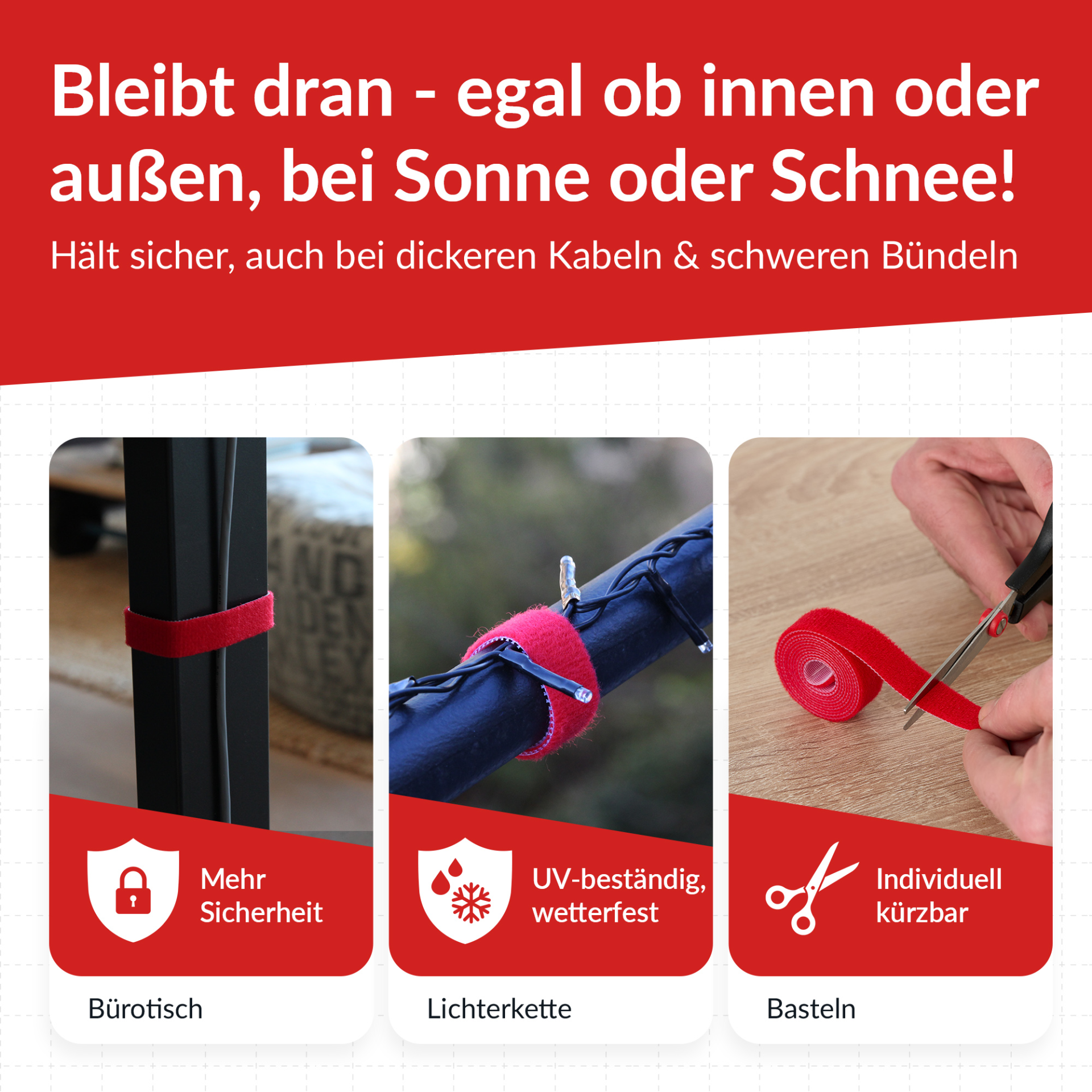 LTC ROLL STRAP, Doppelseitige Klettbandrolle,25m rot