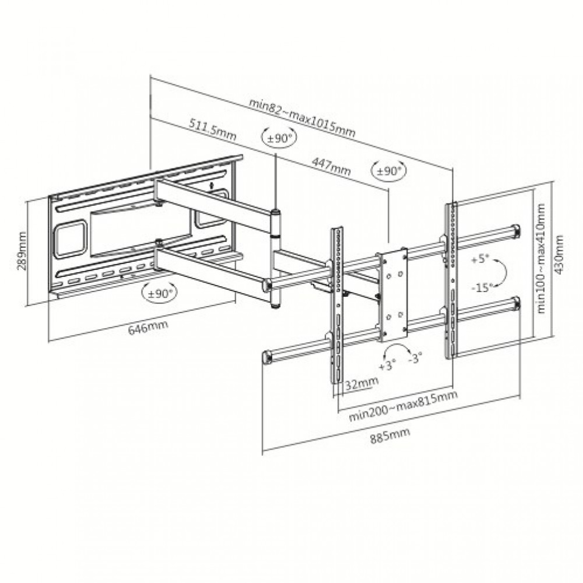 Wall support for LCD TV LED 43" - 80" 1015mm wall distance, black