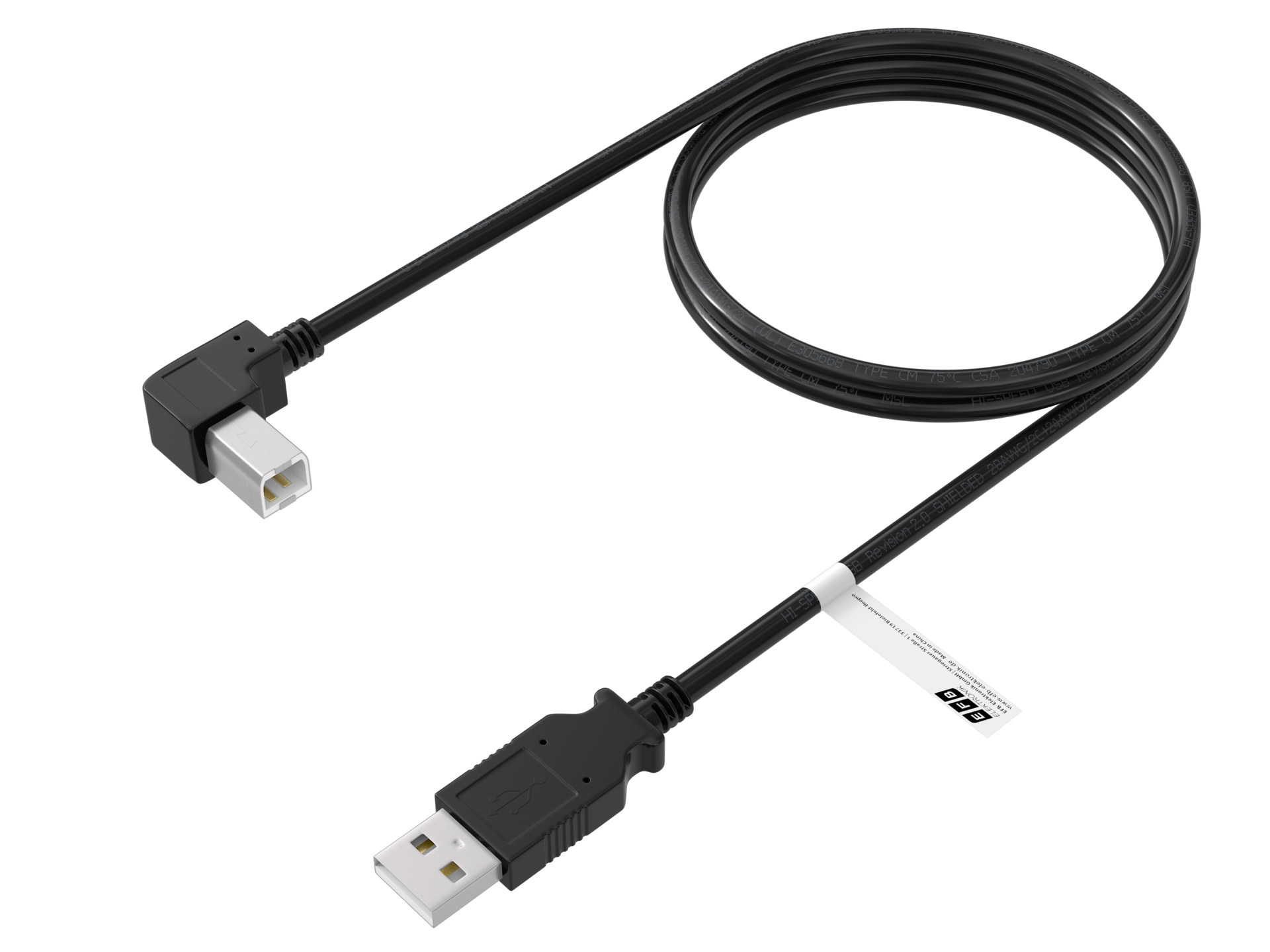 USB2.0 cable A - B angled, male-male 1.0m black, premium