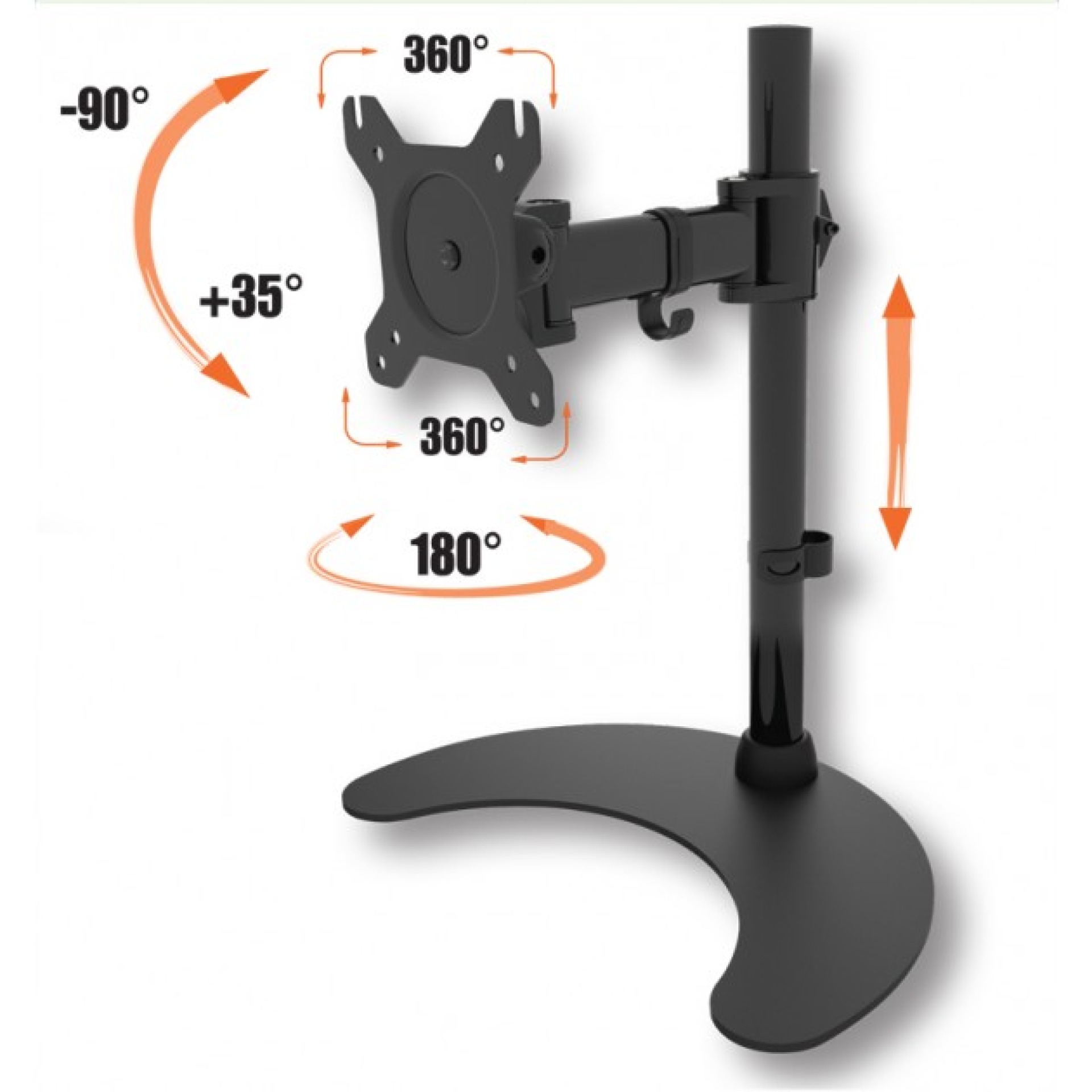 Desk stand for 1 LCD 13"-27", with base, swivable and rotatable