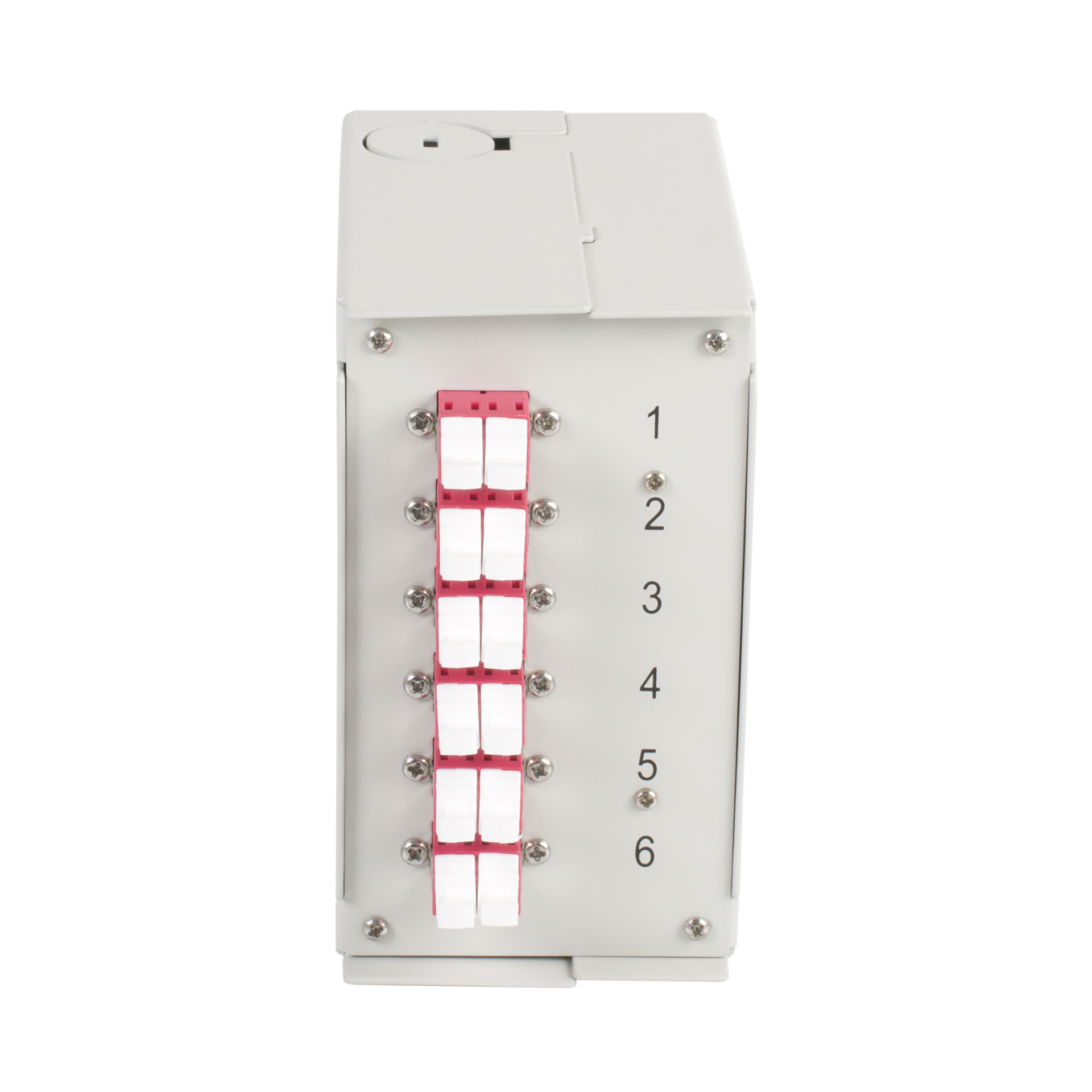 Hutschienenbox OM4 12xLC Pigtail abgesetzt, 6x LC-Duplex Kupplung