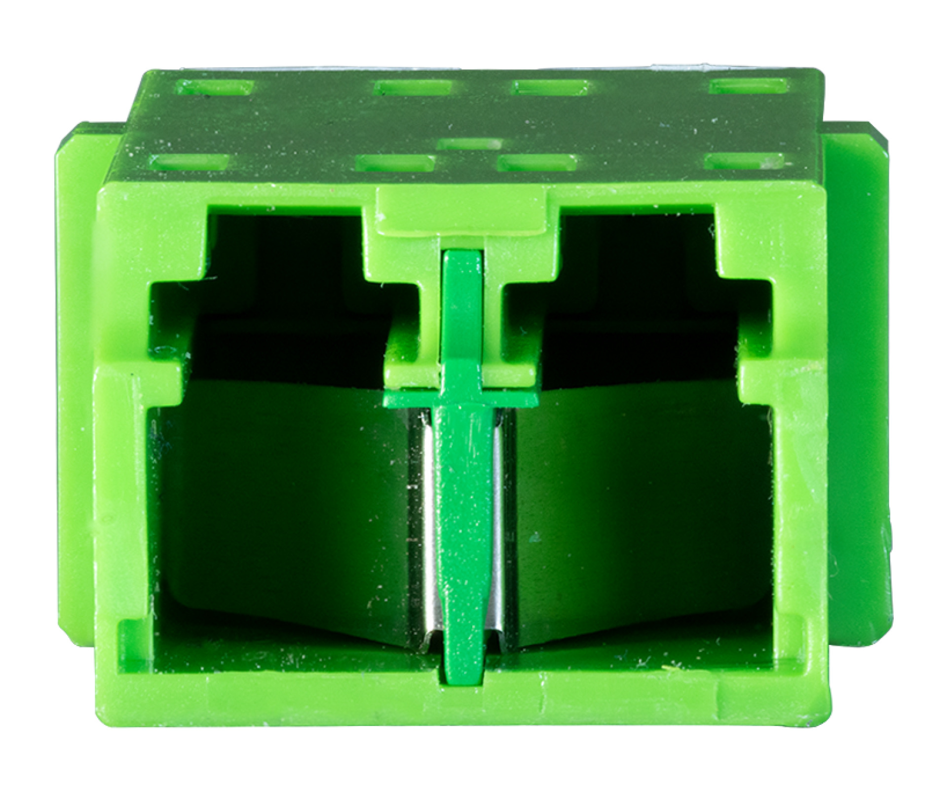 Adapter LC/APC Duplex SM one piece, Shutter, flangeless, green, ceramic sleeve