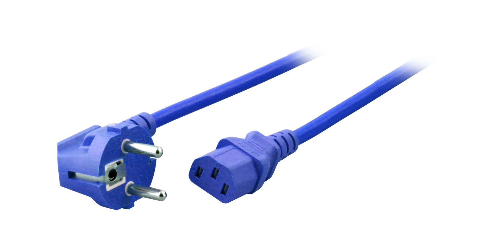 Netzleitung Schutzkontakt 90° - C13 180°, blau, 3,0 m, 3 x 1,00 mm²