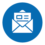 Briefumschlag-Symbol mit Dokument in einem blauen Kreis Briefumschlag-Symbol mit Dokument in einem blauen Kreis