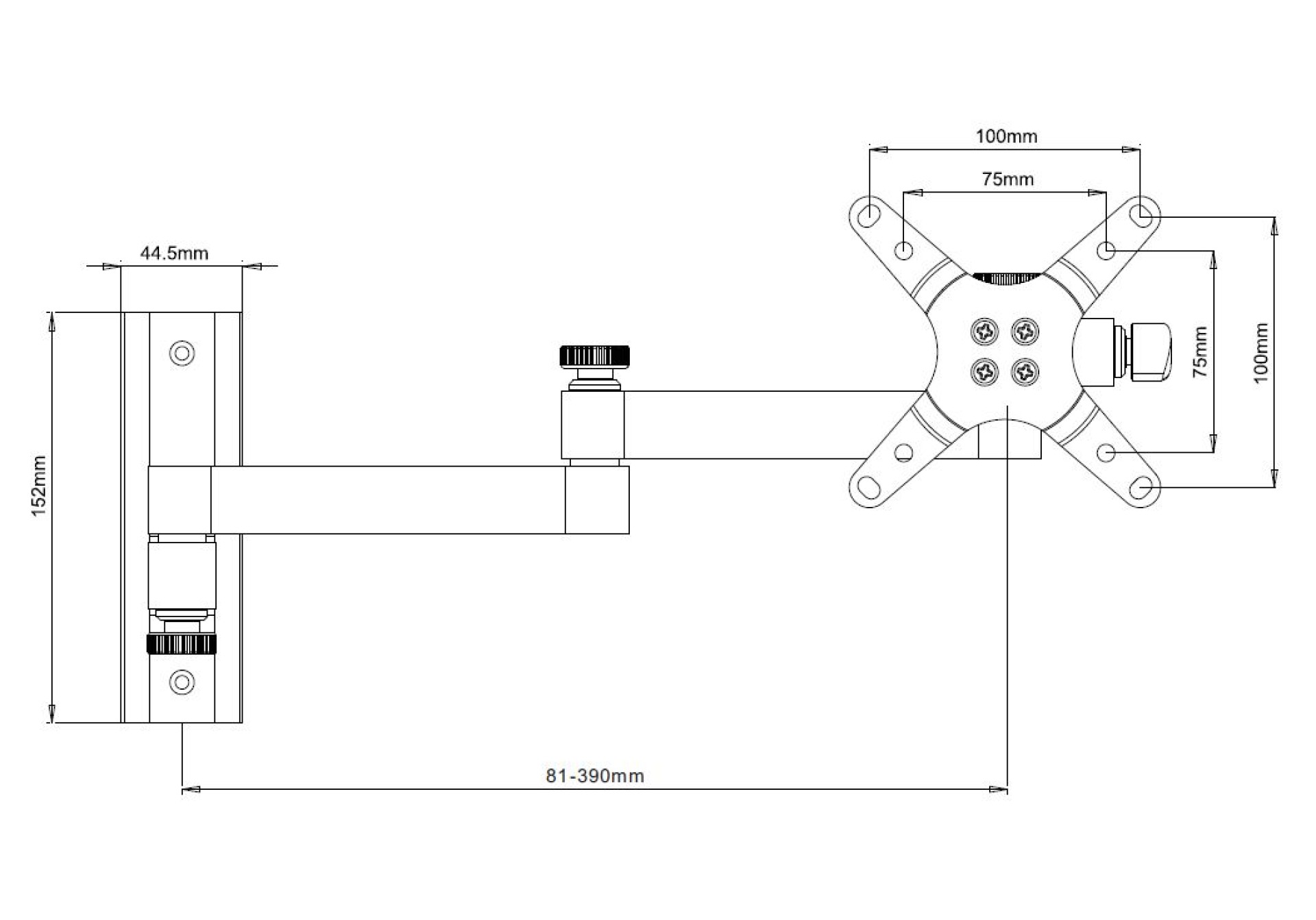 Wandhalterung für LCD TV LED 13"-30" neigbar 3 Gelenke, Langarm, schwarz