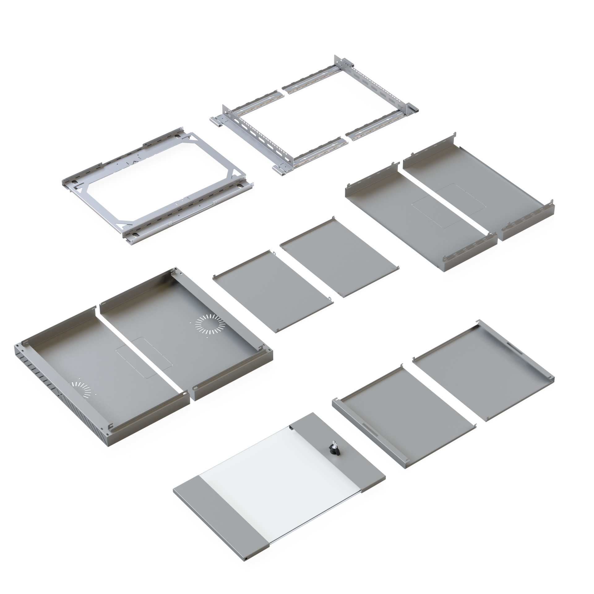 Wandgehäuse X-Rack mit Glastür 400-600mm 9HE grau RAL7035