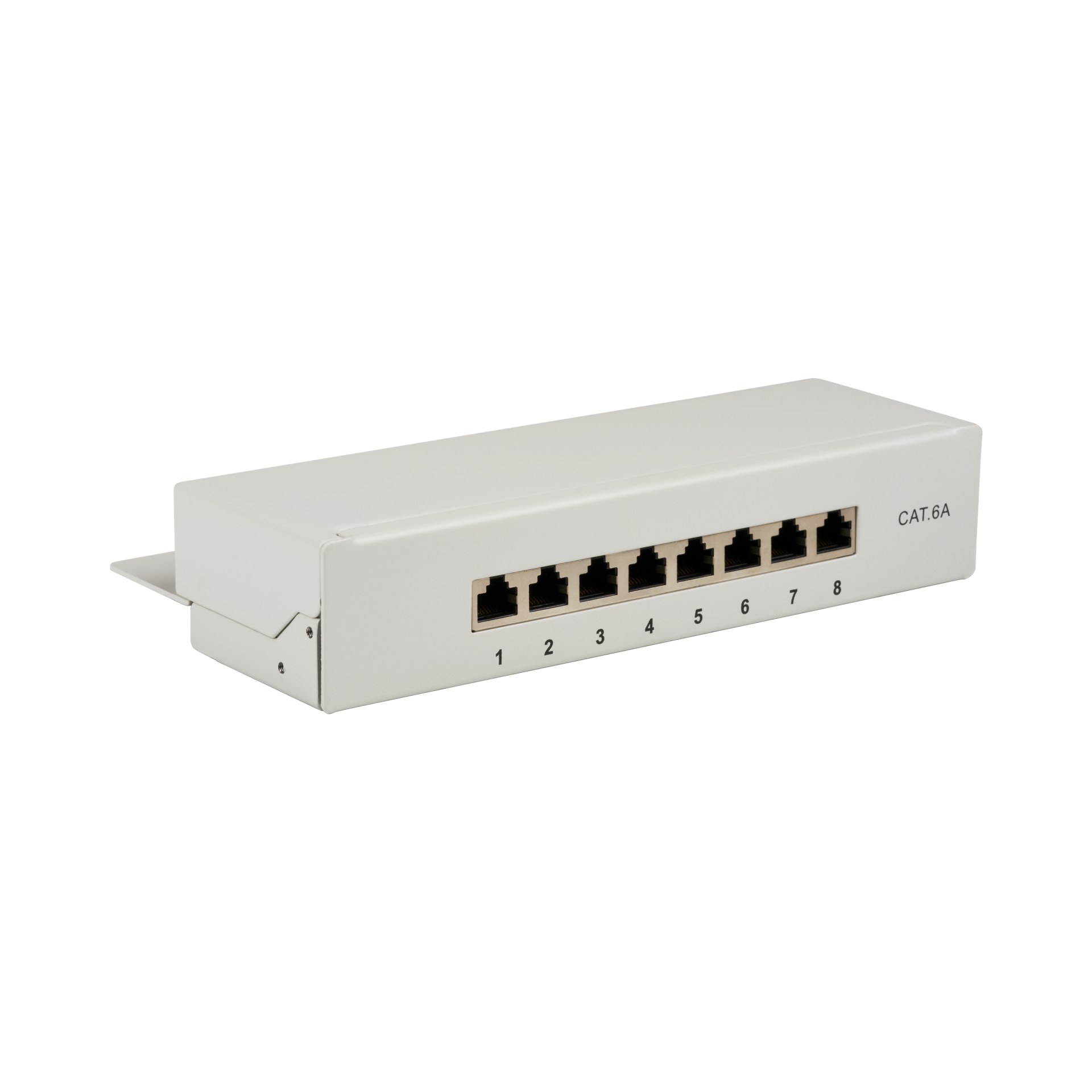 Mini-Patchpanel STP 8xRJ45 Cat.6A, 10“ 1HE, RAL7035 grau