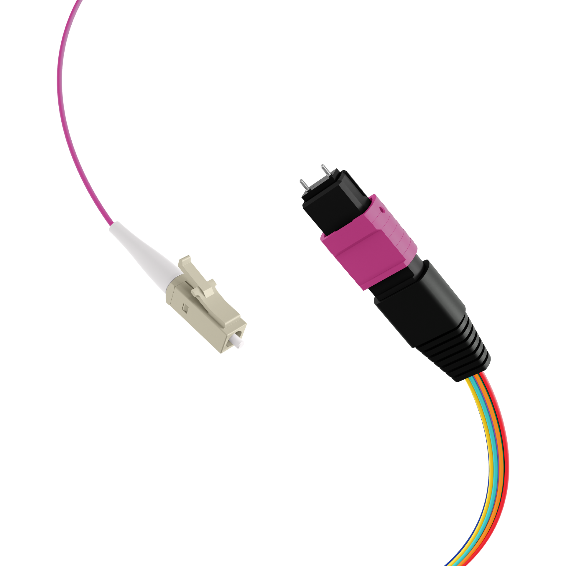 MTP®(M)-LC Fanout cable OM4 8 fibers Typ B LSZH erica-violet 0,4m