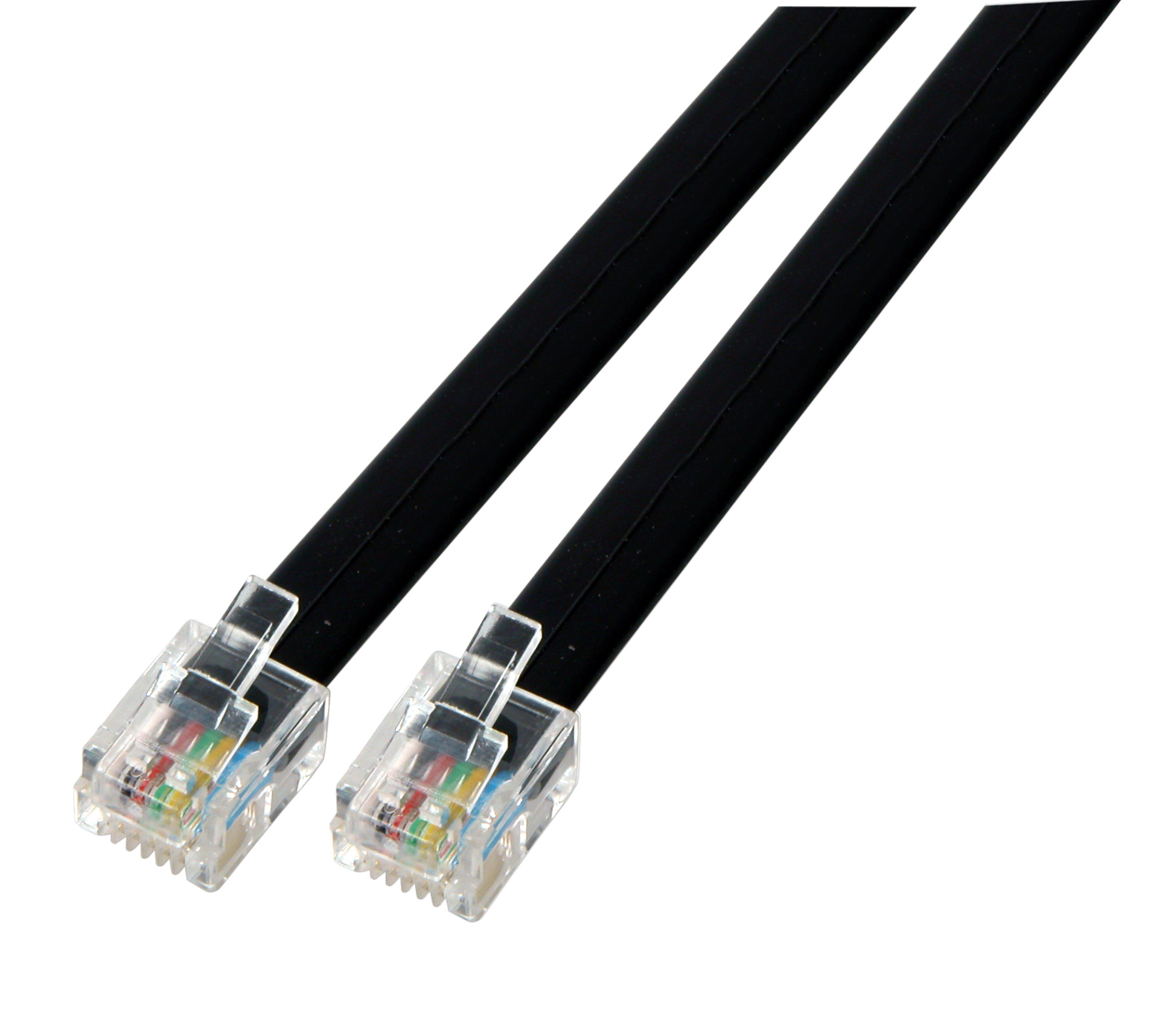 Modularkabel schwarz, 2 x RJ11 (6/4) Stecker, 1:1, 0,2 m