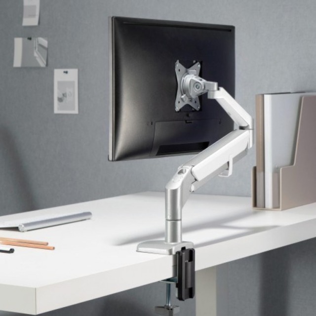 Schreibtischhalterung für 1 LCD TV LED 17-32'', Klemme, Gasfeder, weiß