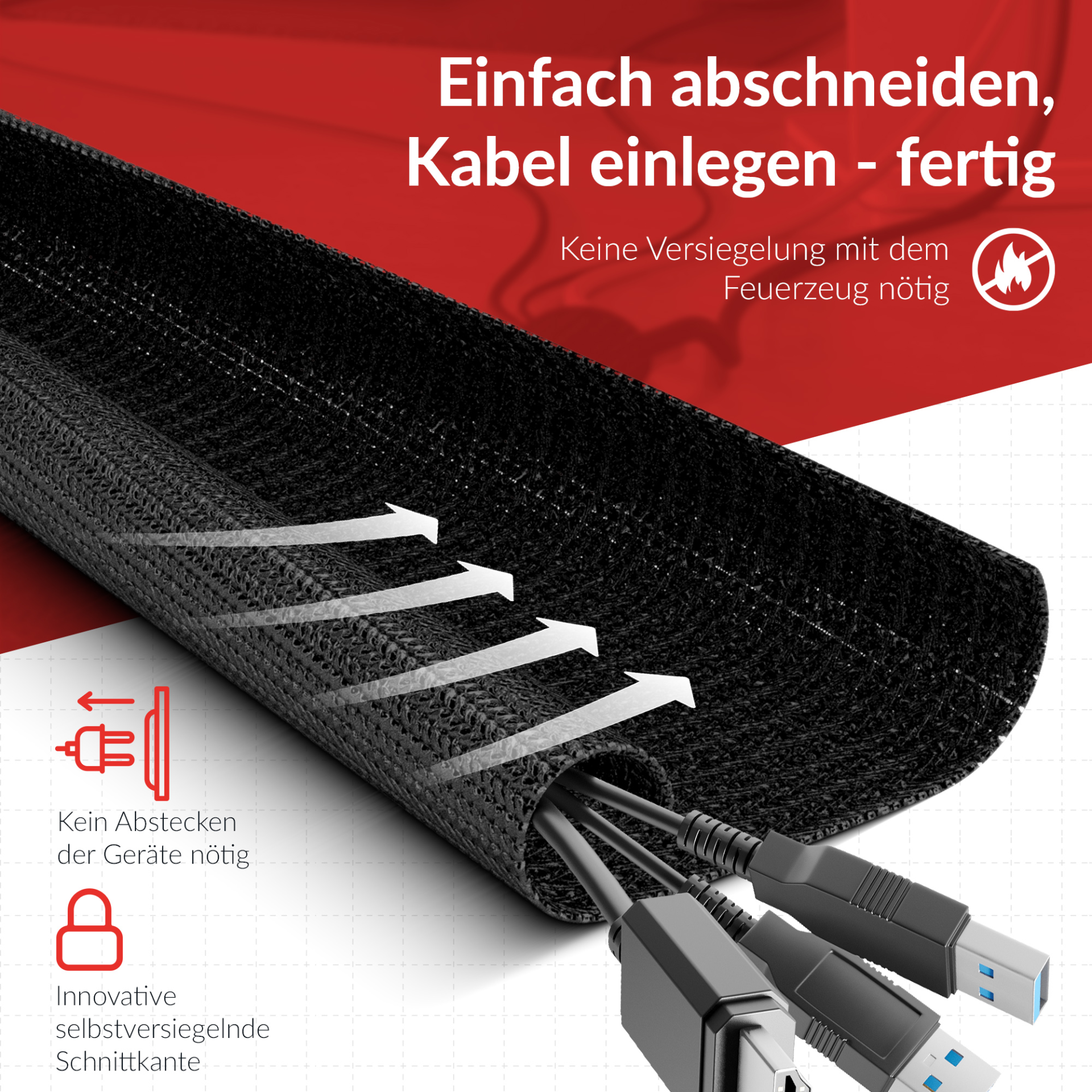 LTC CABLE TUBE Gewebekabelschlauch,Durchmesser 1 - 1,3 cm 25m schwarz