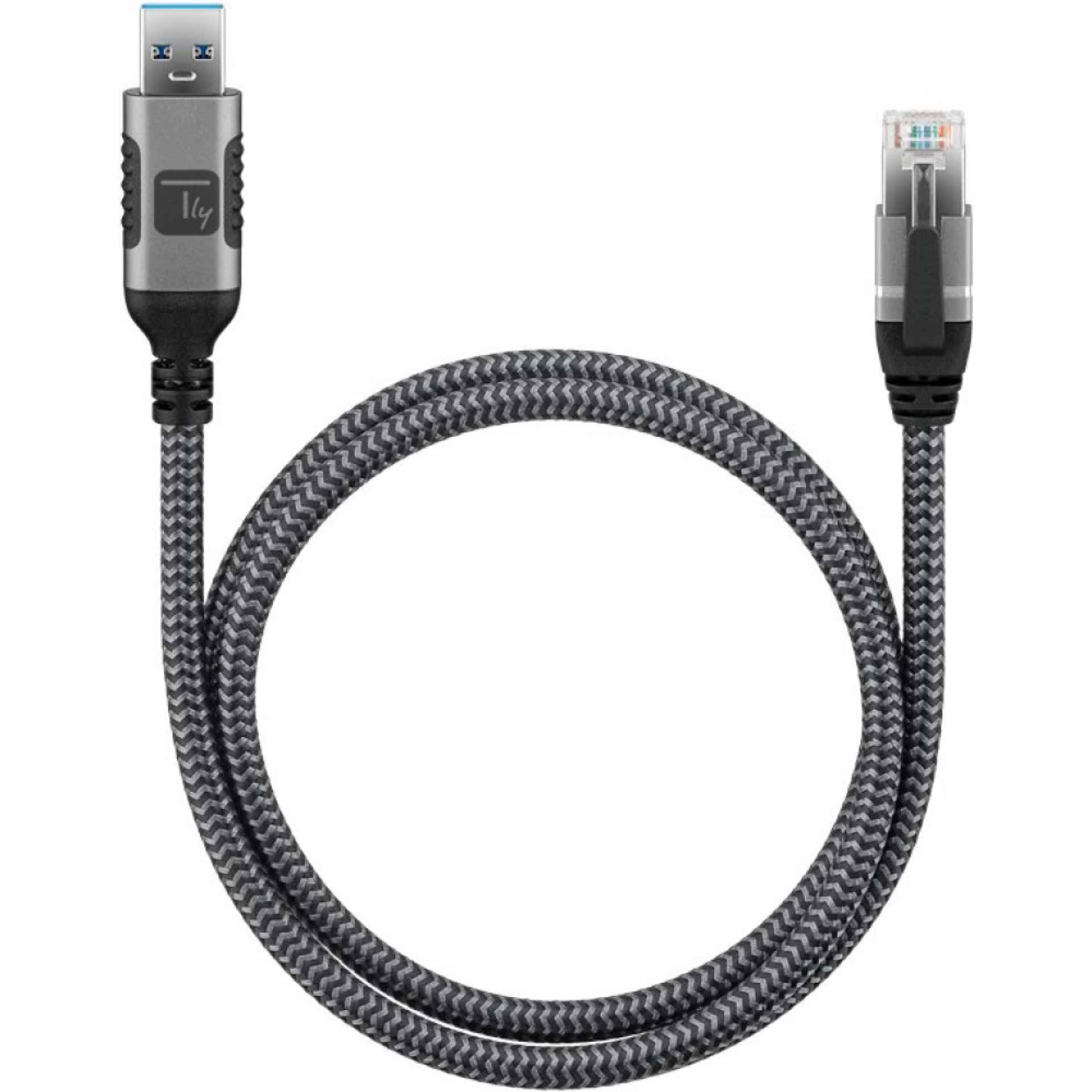 USB 3.0 Ethernet-Kabel, A/M zu RJ45/M, 7,5m, 1 Gbit/s aktiv schwarz/silber