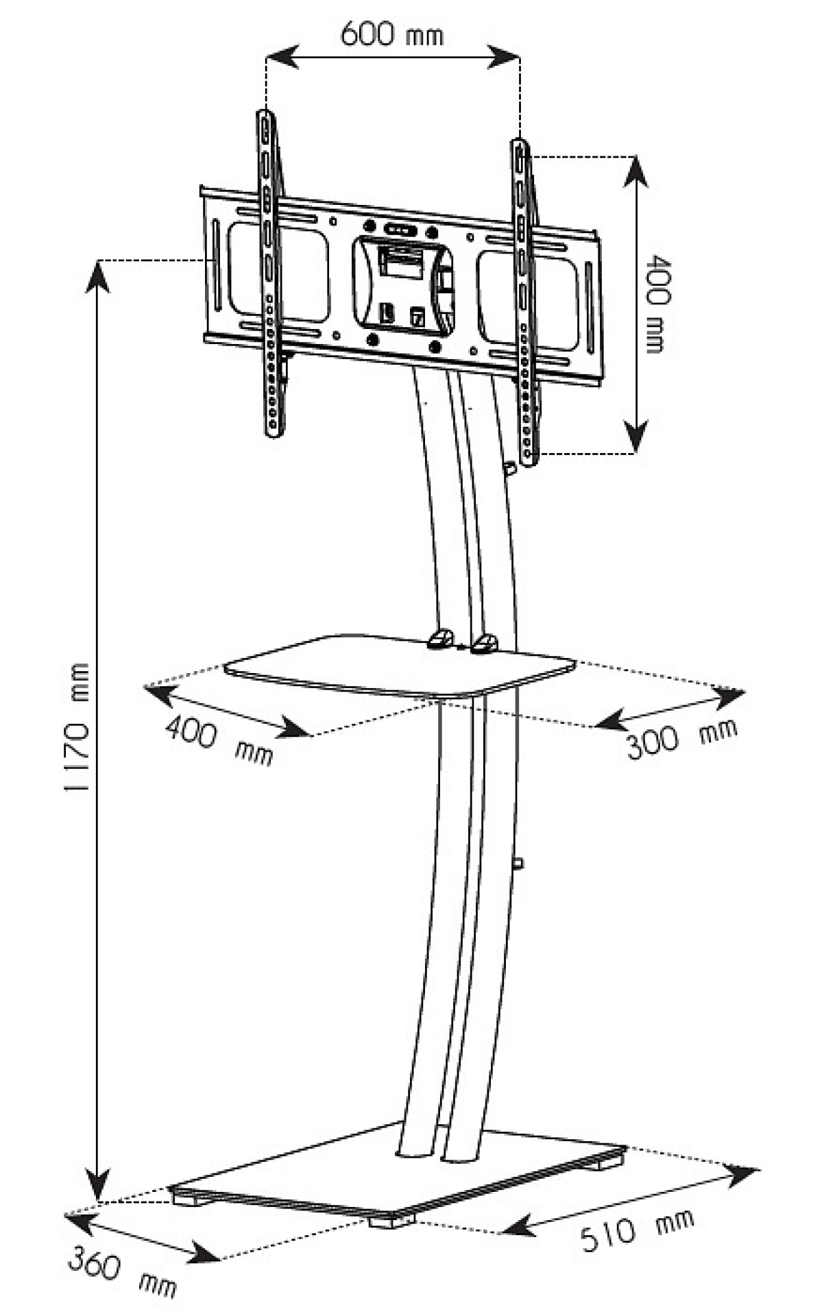 TV LED LCD Standfuß mit rechteckiger Basis und Ablage 32"-70"