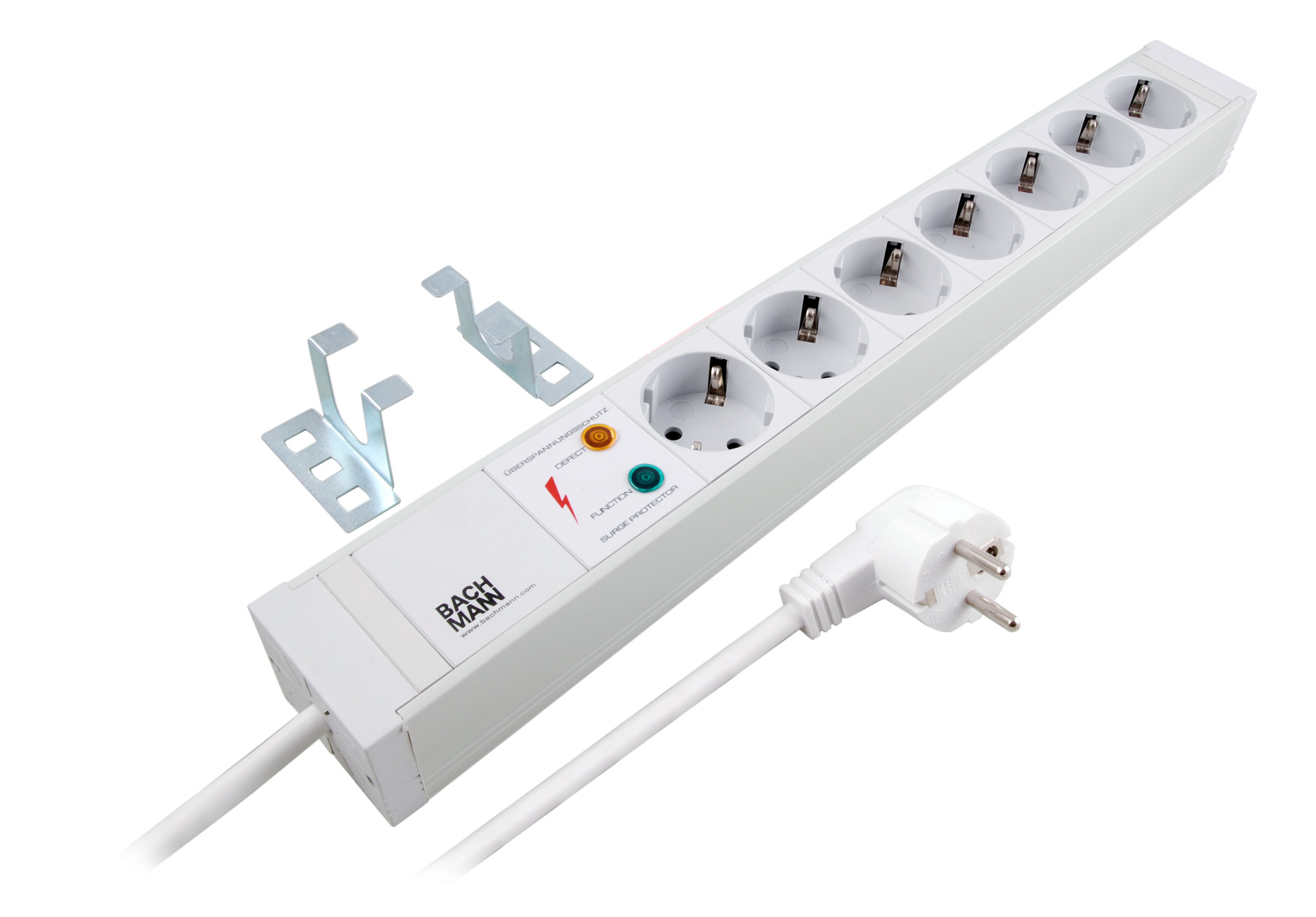 19" 1.2U Socket Strip 6 x CEE7/3 with Surge Protection and Switch, PVC, Grey