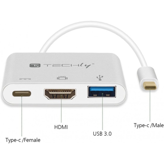 USB 3.1 Konverter USB-C  M auf USB F, HDMI F, USB-C F PD