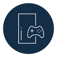 Spielkonsole mit Gamepad als Icon – stilisiertes Symbol für Gaming und Unterhaltungselektronik auf dunkelblauem Hintergrund
