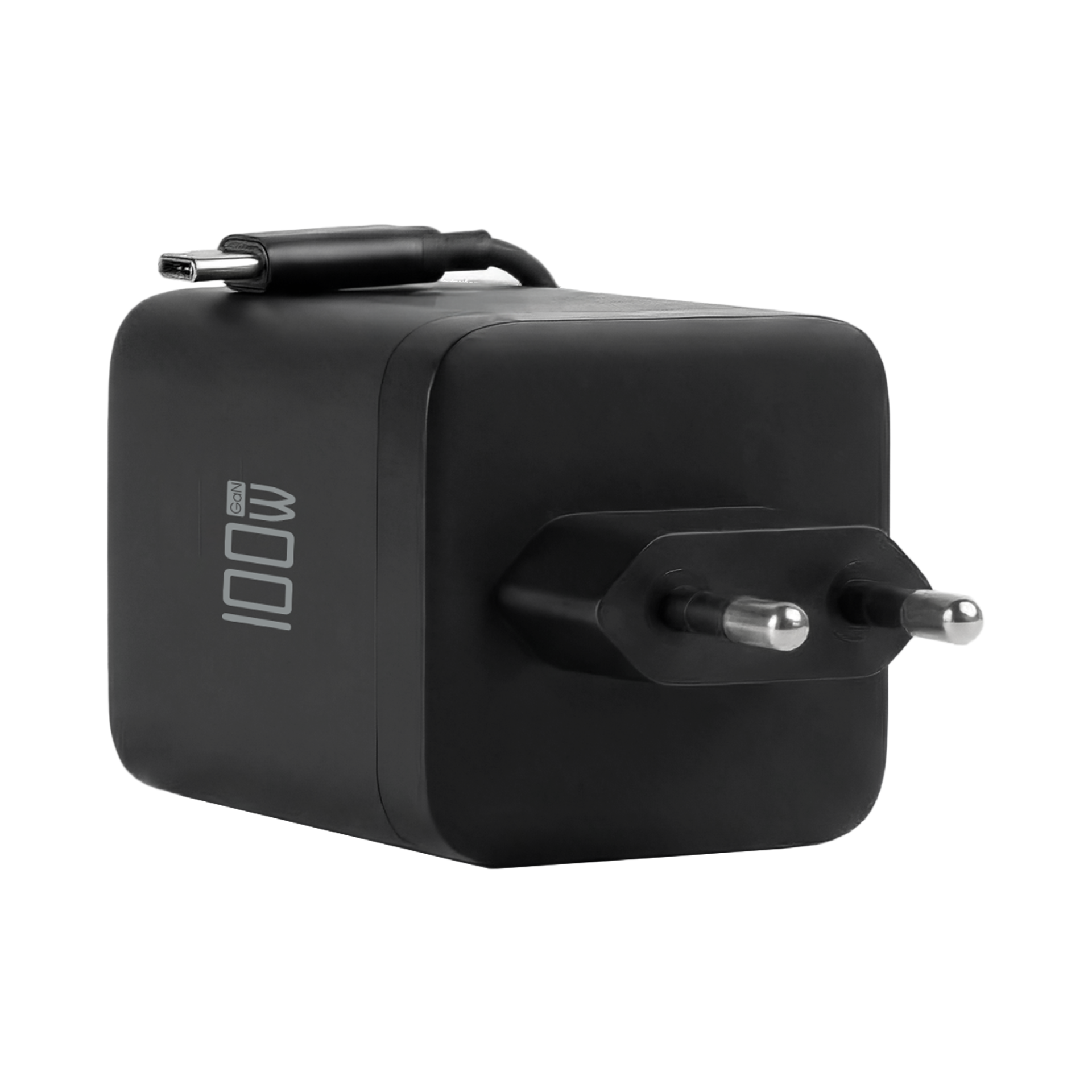 Ladegerät 100W 2xUSB-C+USB-A PD3.0 GaN QC3.0 USB-C Kabel ausziehbar 0,7m schwarz
