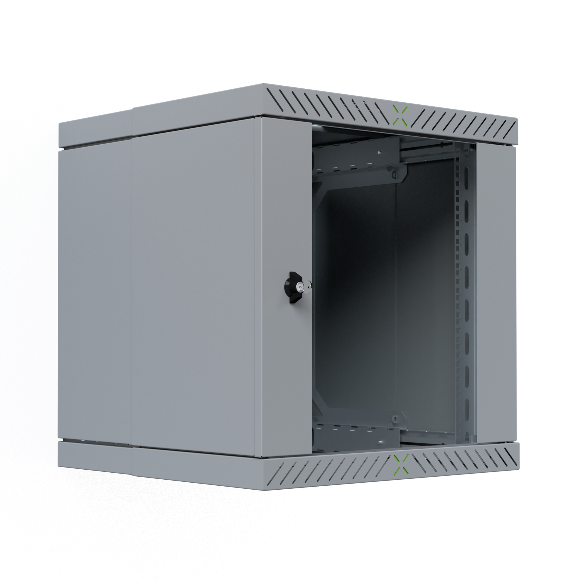 Wall Cabinet X-Rack w. glass door 400-600mm 12U Grey RAL7035