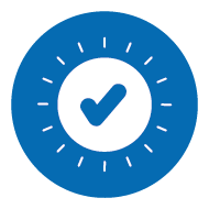 Icon: Checkmark in Sonne auf blauem Hintergrund