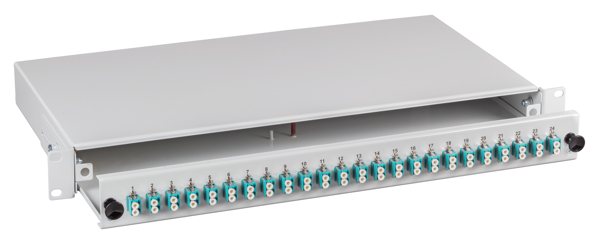 Spleißbox LC-APC  9/125µ OS2 ausziehbar 12 Pigtails abgesetzt/6 Kuppl.