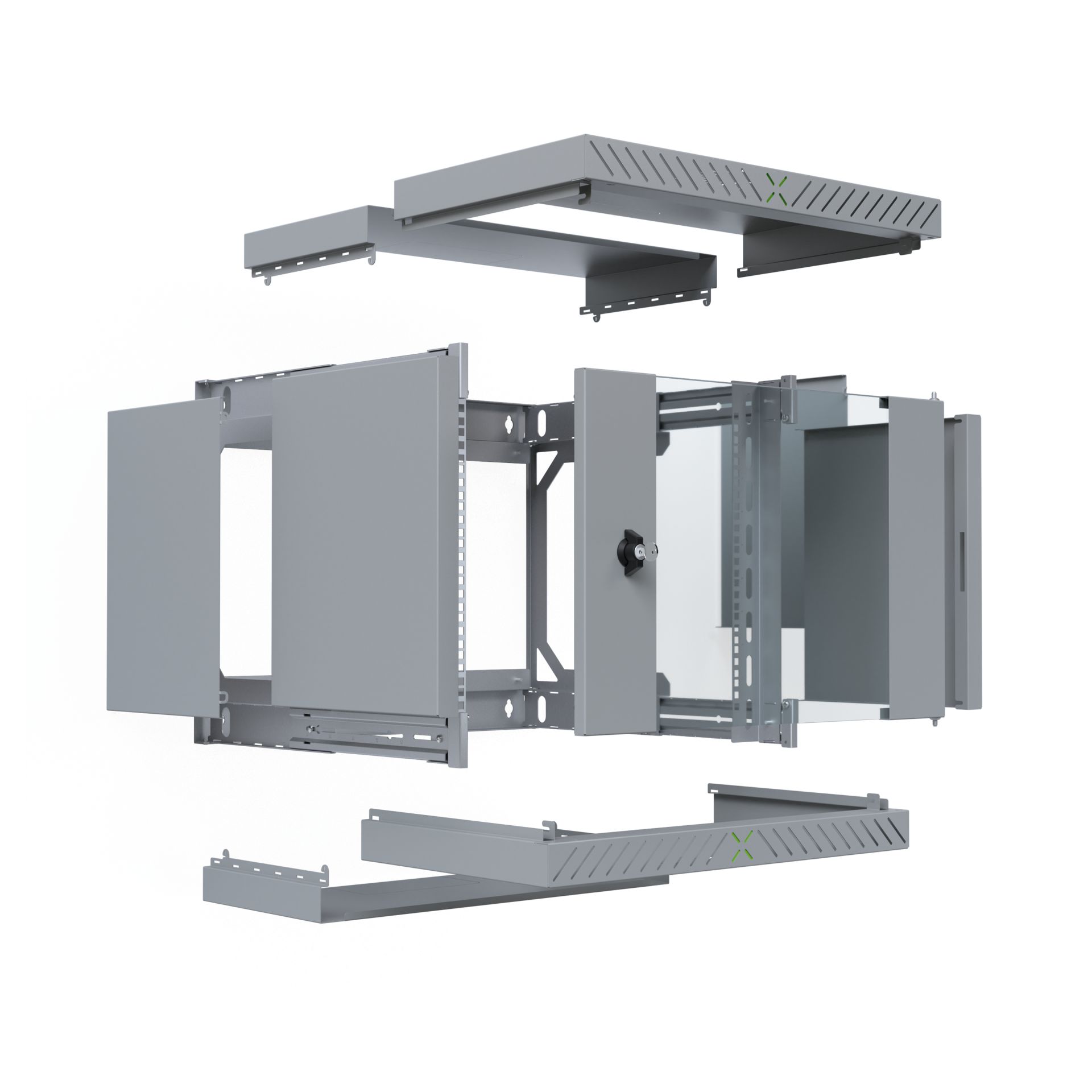 Wandgehäuse X-Rack mit Glastür 400-600mm 9HE grau RAL7035