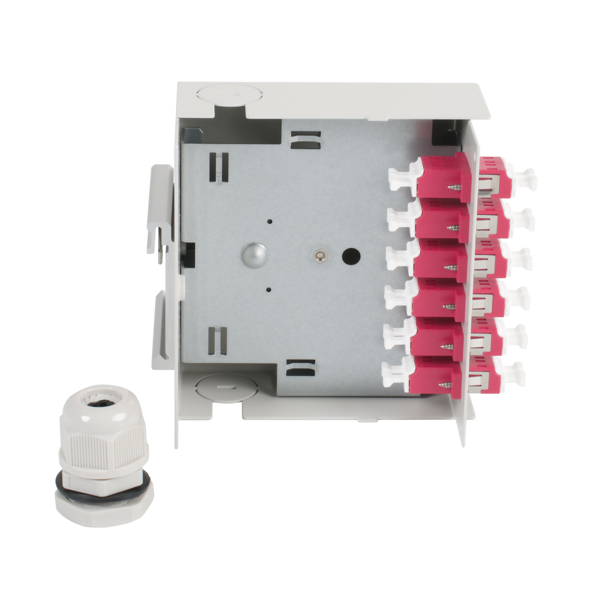 Hutschienenbox OM4 6xLC-Duplex Kupplung, ohne Pigtails