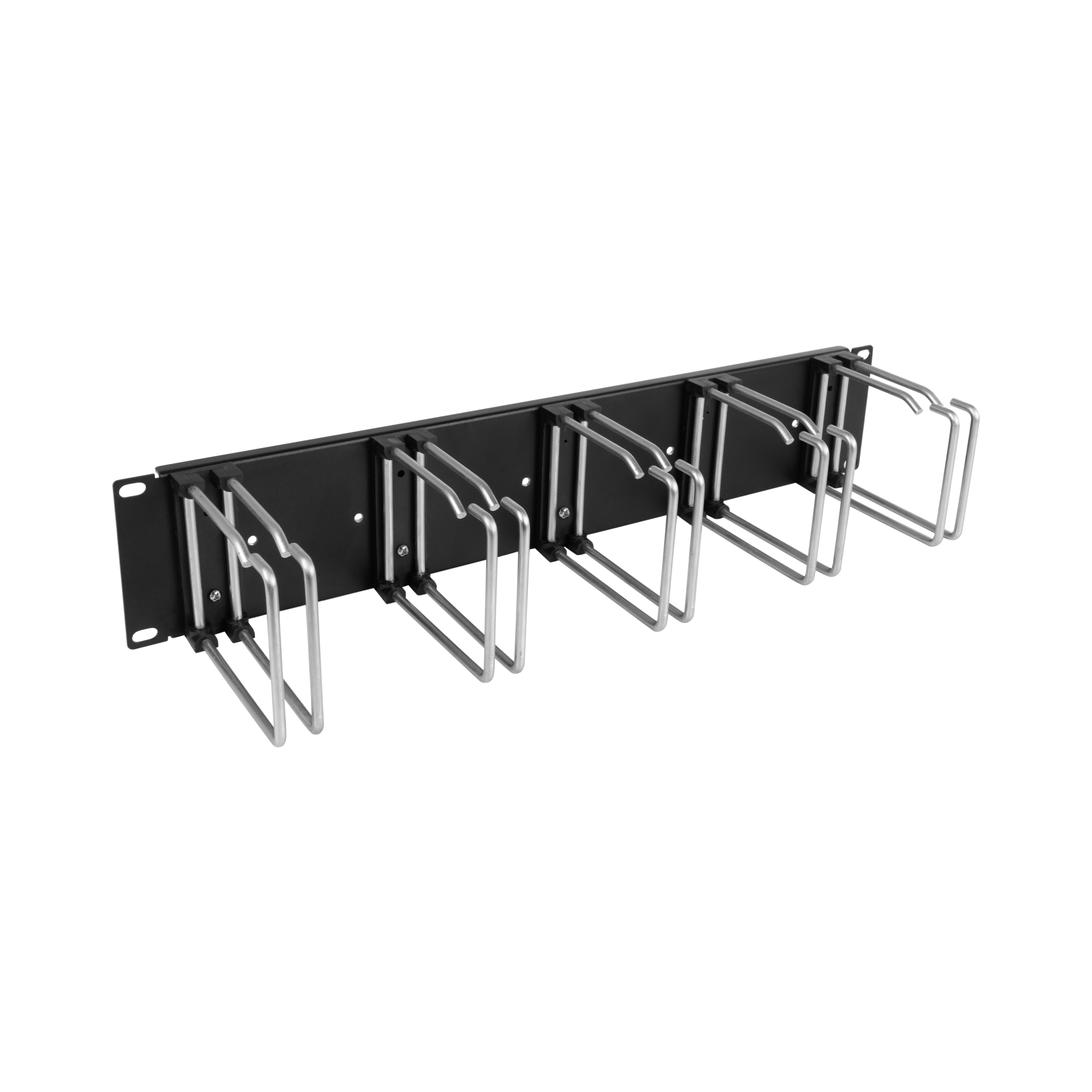 19" 2HE Kabelführungspanel, 5 x Metall-Doppelbügel 110 mm, RAL9005