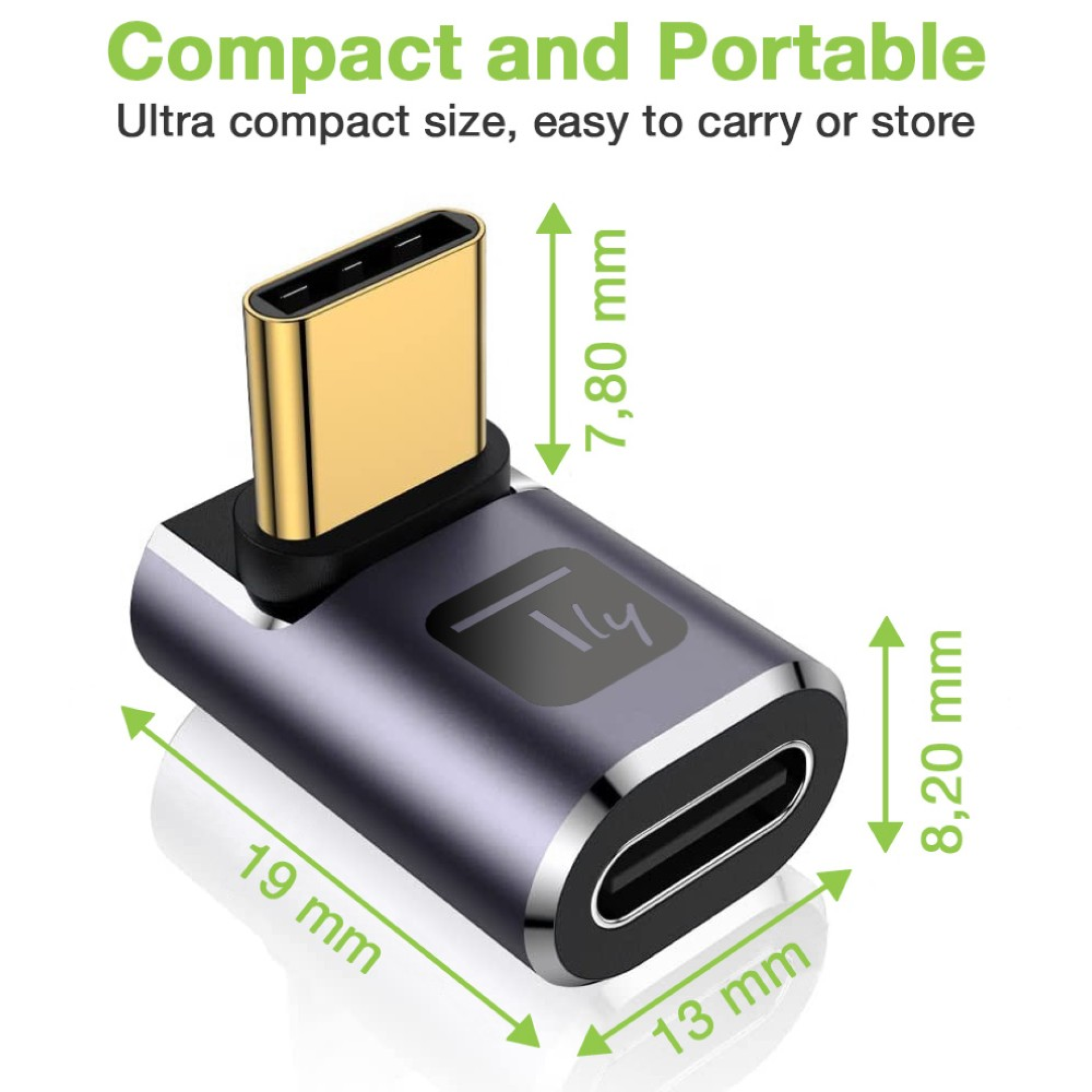Techly USB-C Adapter Stecker/Buchse 90° gewinkelt 40Gbps 4K und 8K