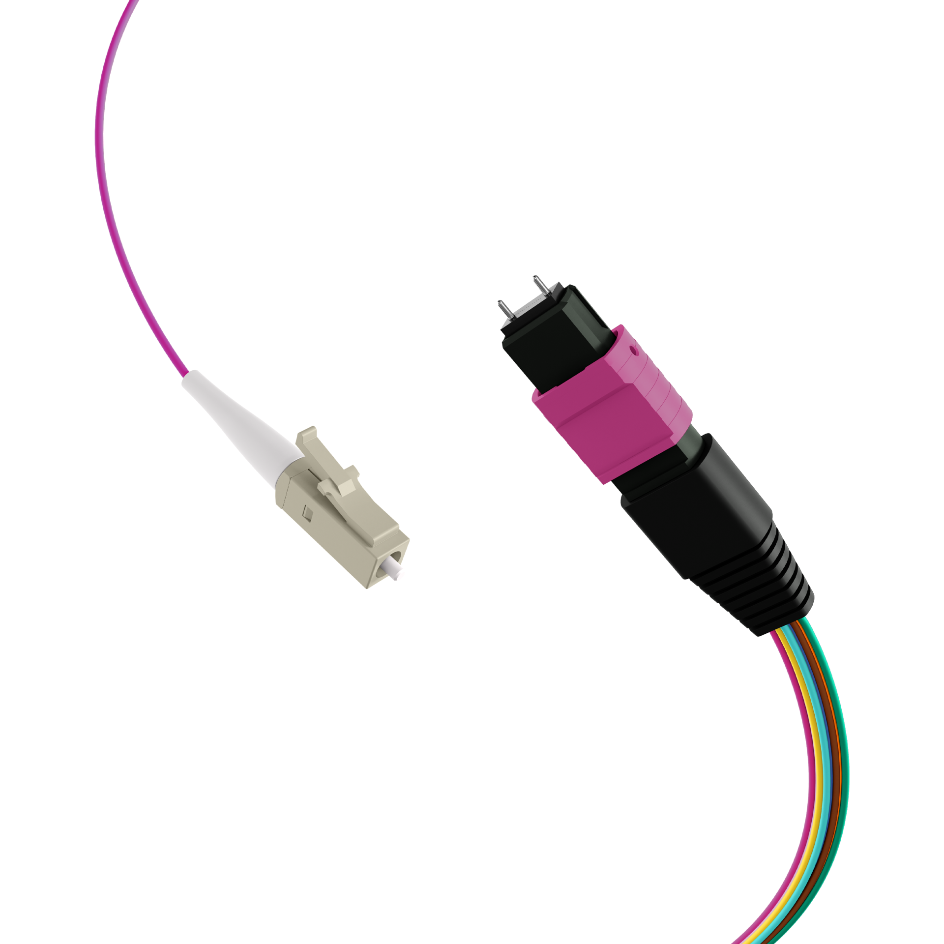 MTP®(M)-LC Fanout cable OM4 12 fibers Typ B LSZH erica-violet 0,4m