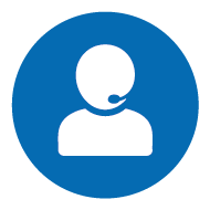 Kundendienst-Symbol mit Headset in einem blauen Kreis Kundendienst-Symbol mit Headset in einem blauen Kreis